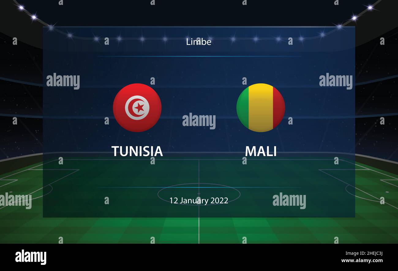 Modello di calcio grafico trasmesso da Tunisia vs Mali football segnapunti Illustrazione Vettoriale