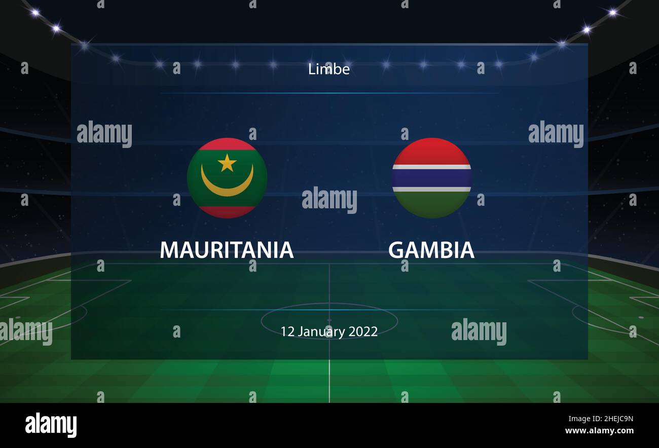 Mauritania vs Gambia calcio tabellone segnapunti trasmissione modello di calcio grafico Illustrazione Vettoriale