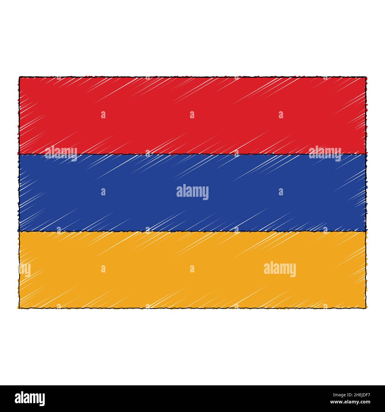 Bandiera disegnata a mano di Armenia. Icona vettore stile doodle Illustrazione Vettoriale