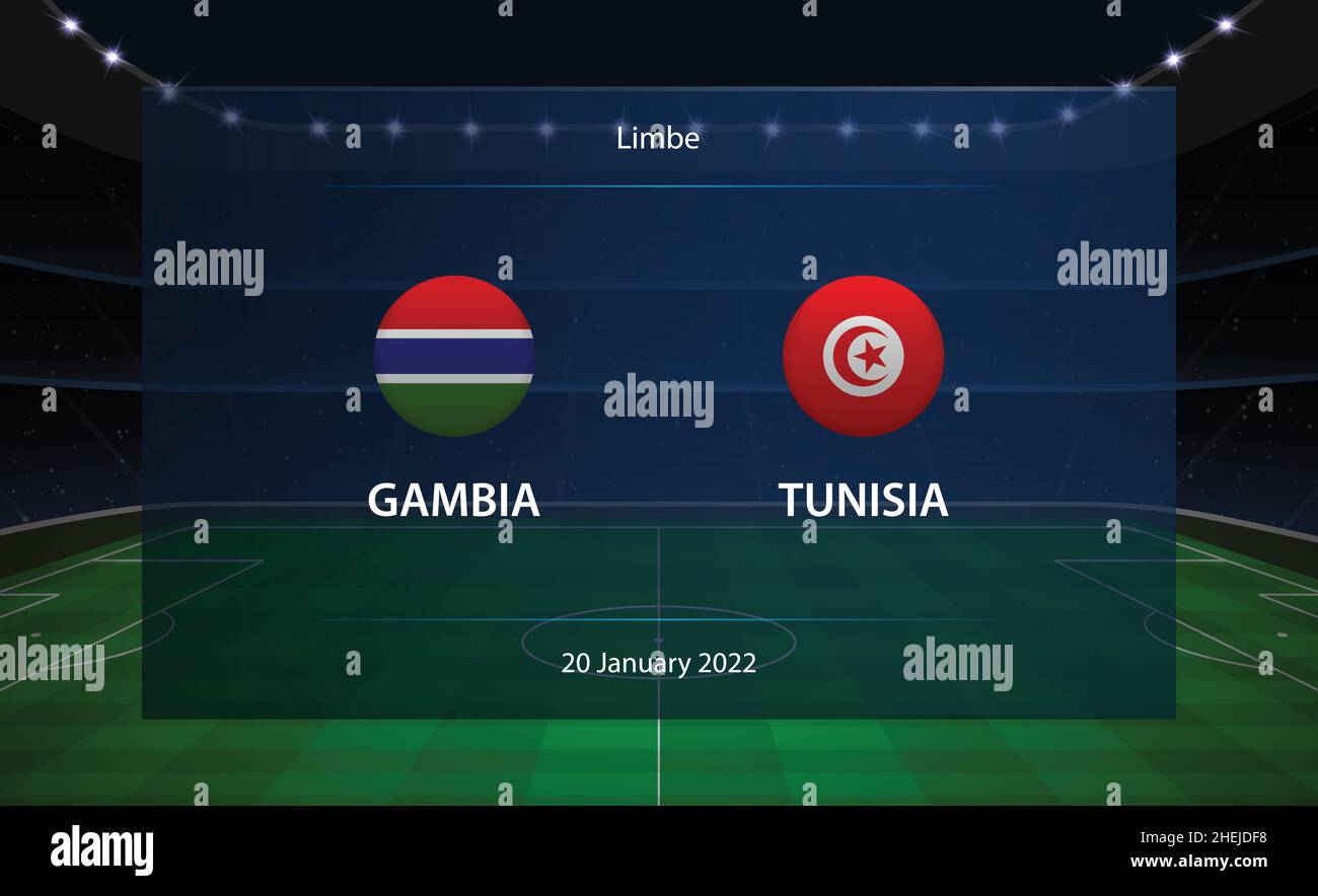 Tabellone segnapunti calcio Gambia vs Tunisia. Trasmetti modello di calcio grafico Illustrazione Vettoriale