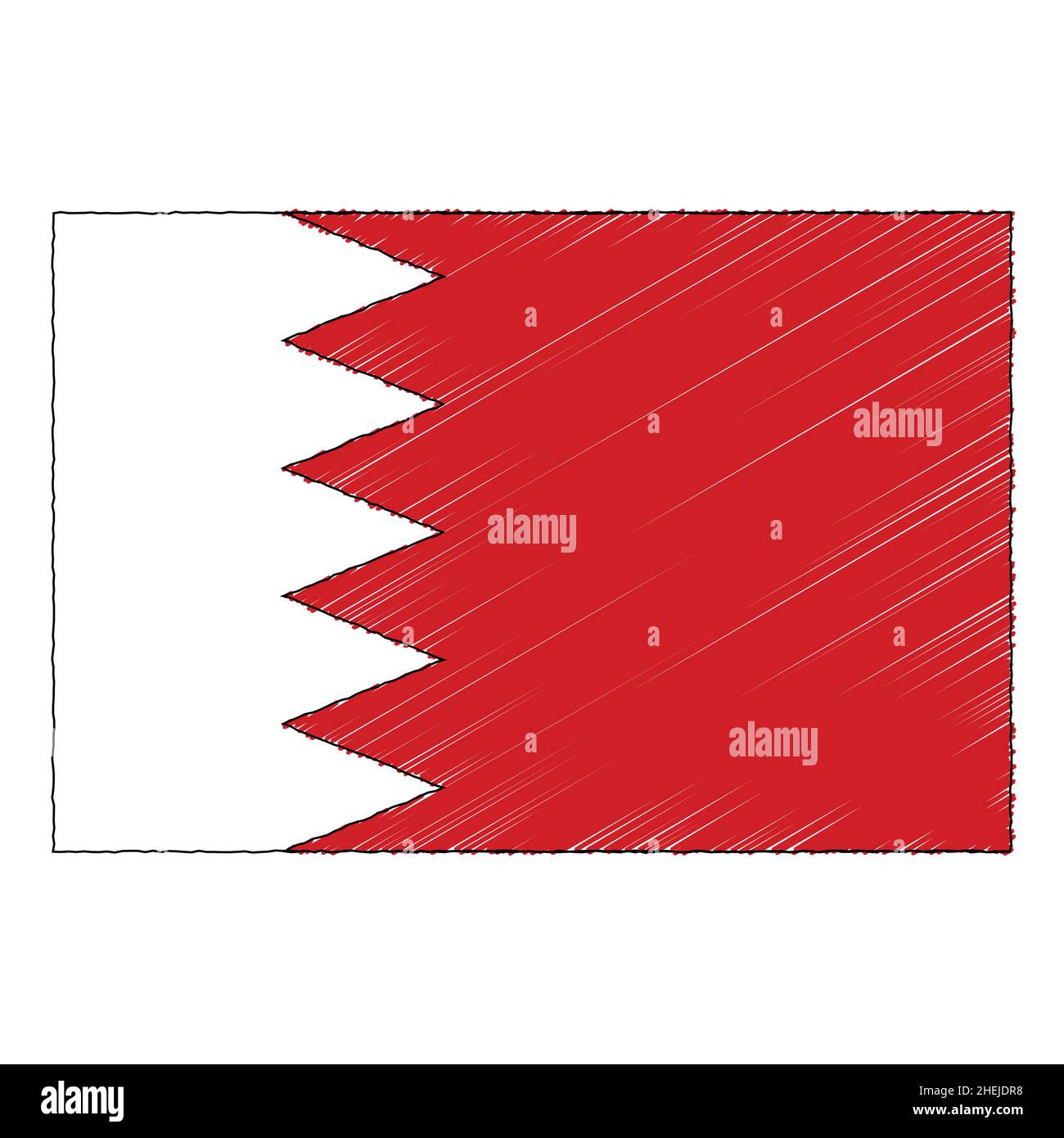 Bandiera disegnata a mano del Bahrain. Icona vettore stile Doodle Illustrazione Vettoriale
