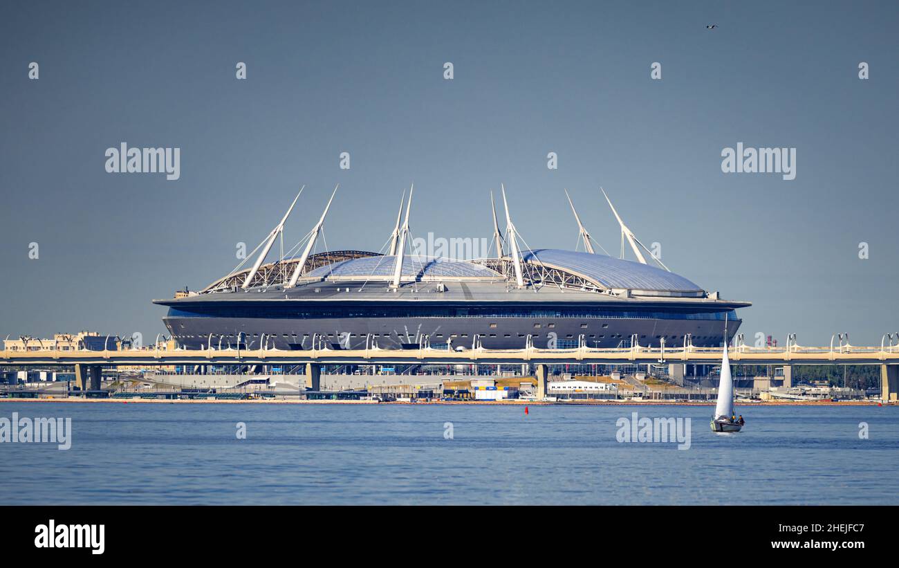 San Pietroburgo, Russia - 14 giugno 2018: Gazprom Arena alla vigilia della prima partita della Coppa del mondo FIFA Marocco - Iran Foto Stock