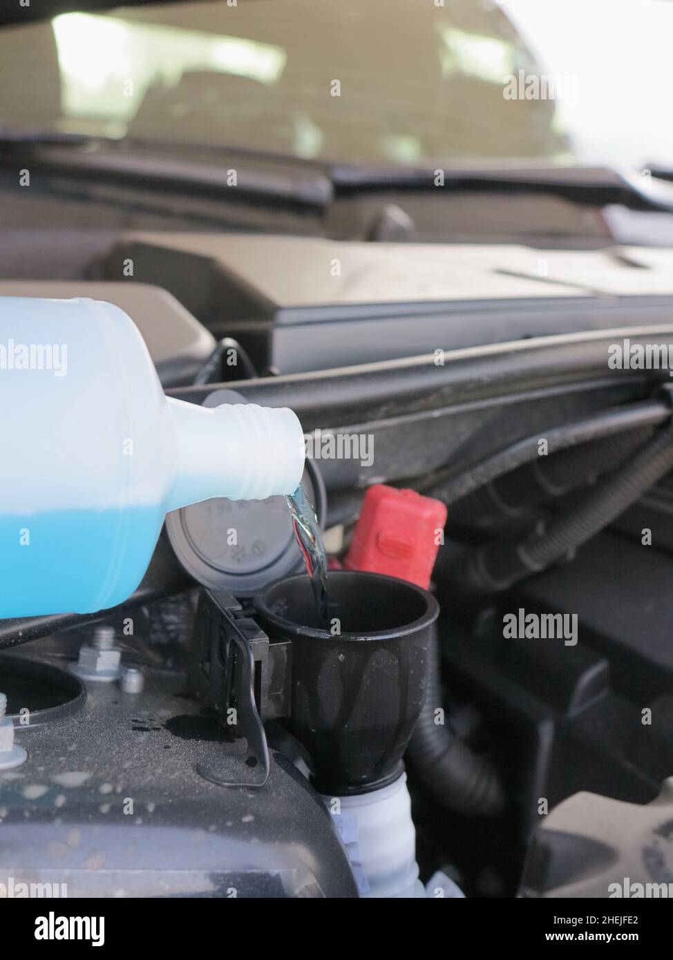 riempimento del liquido di raffreddamento del veicolo Foto Stock