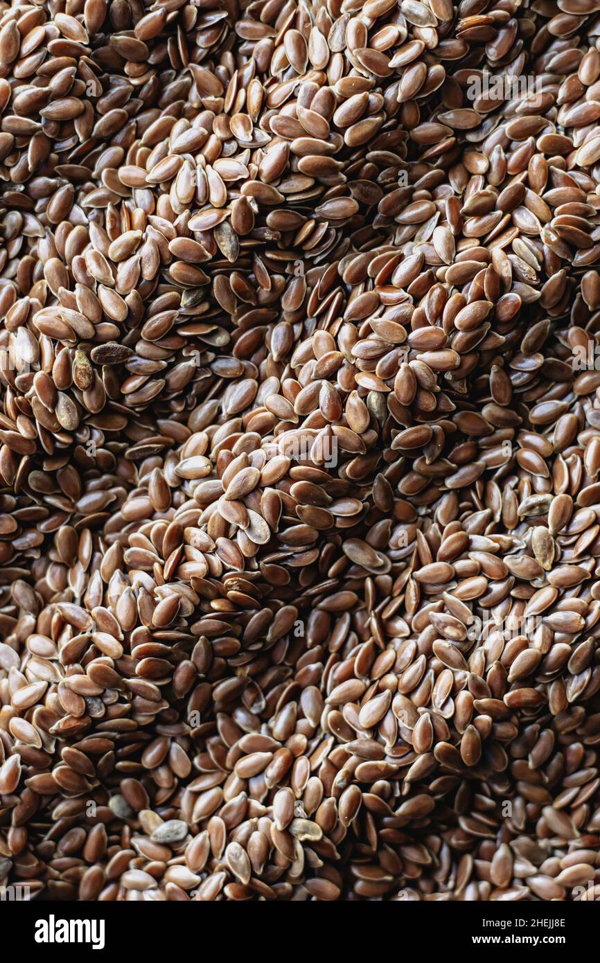 La consistenza del seme di lino, vista dall'alto Foto Stock