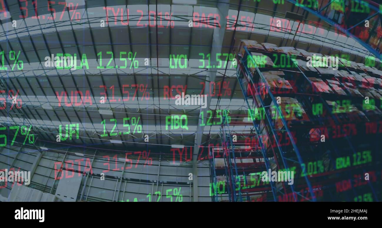 Immagine dell'elaborazione dei dati finanziari nel magazzino Foto Stock