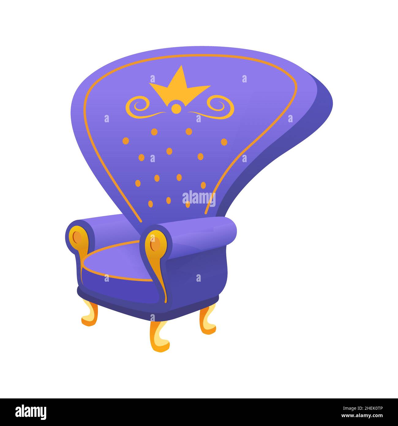 Fata sedia - moderno appartamento design stile singolo isolato oggetto. Immagine precisa e dettagliata della poltrona viola con simboli reali. Arredamento confortevole suitab Illustrazione Vettoriale