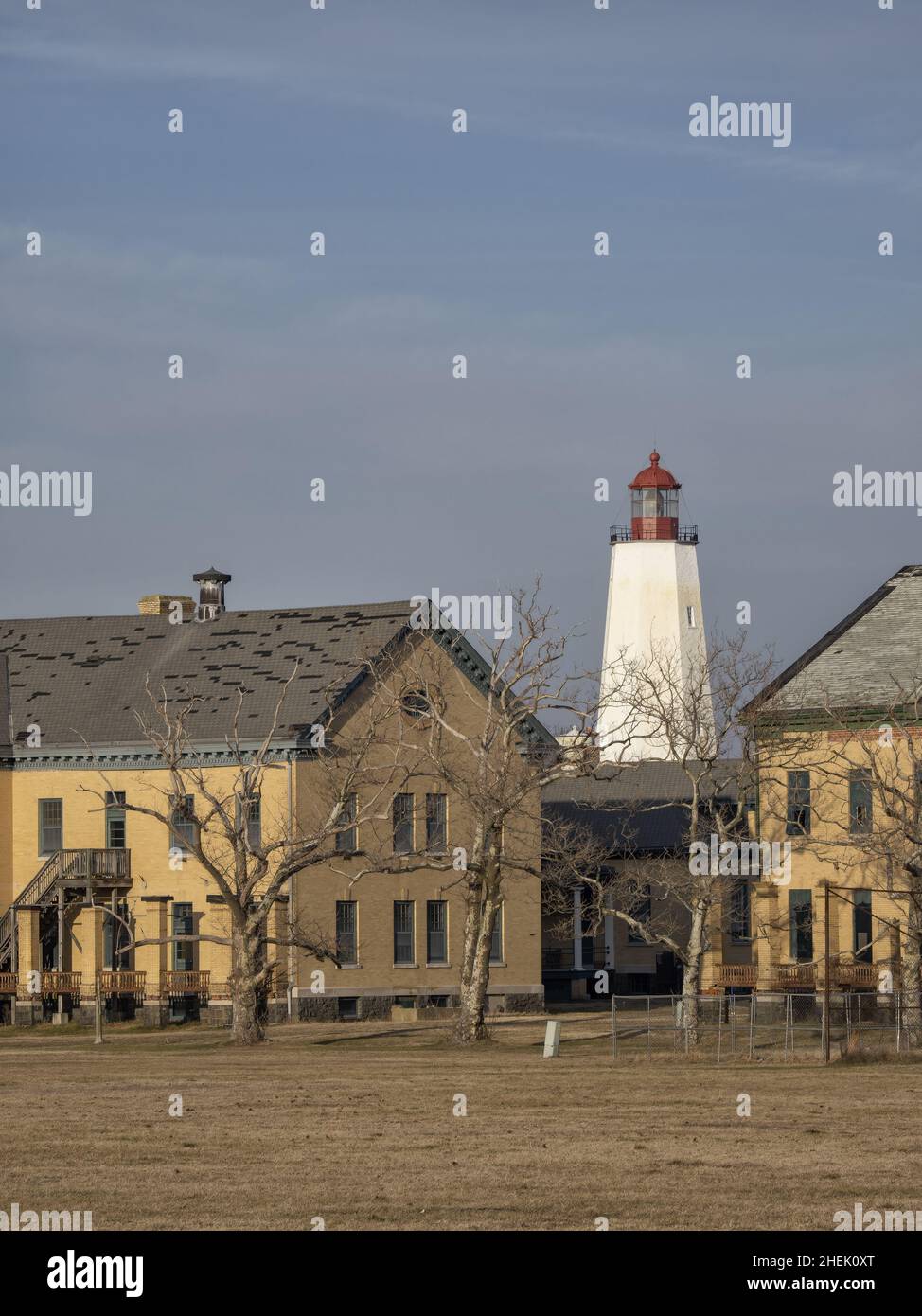 Sandy Hook Lighthouse at Fort Hancock è un ex forte dell'esercito degli Stati Uniti a Sandy Hook, Gateway National Recreation Area, Middletown Township, New JE Foto Stock