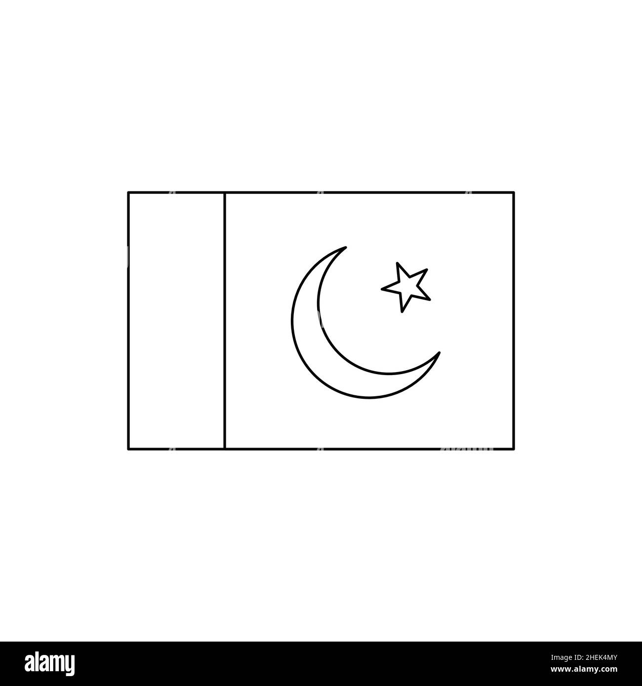 Bandiera a contorno nero del Pakistan. Icona vettore a linea sottile Illustrazione Vettoriale