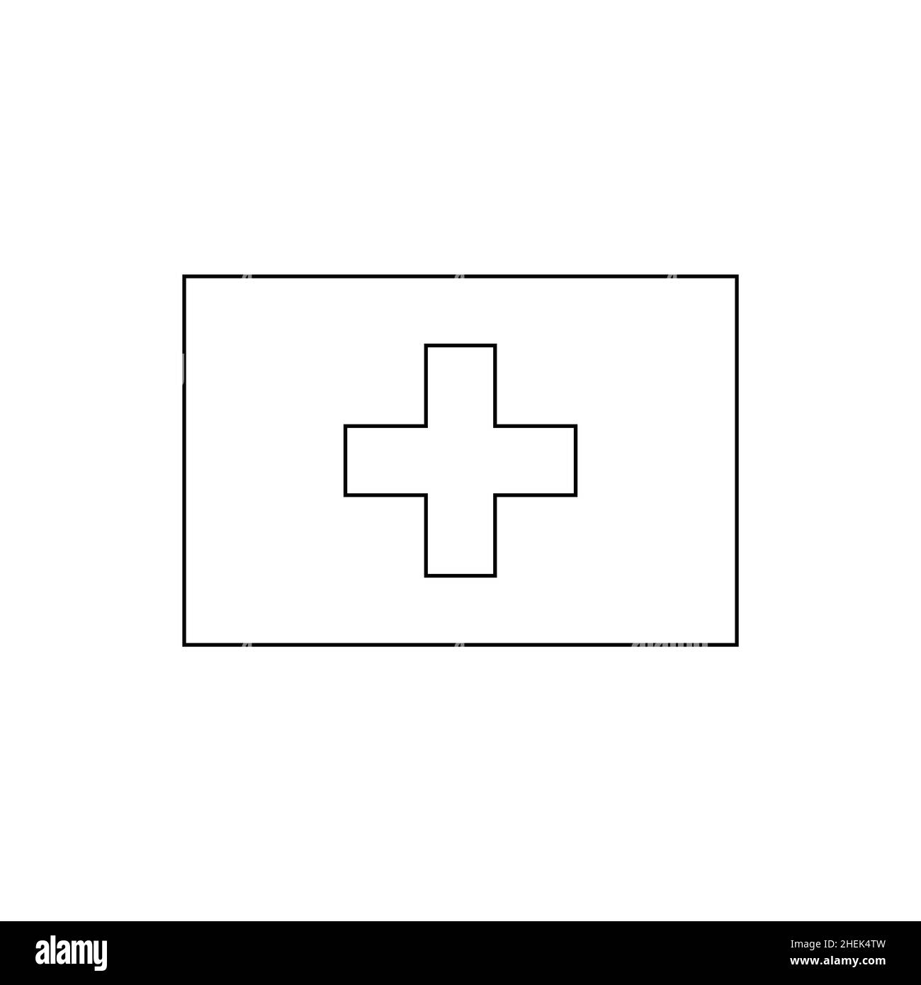 Bandiera a contorno nero della Svizzera. Icona vettore a linea sottile Illustrazione Vettoriale