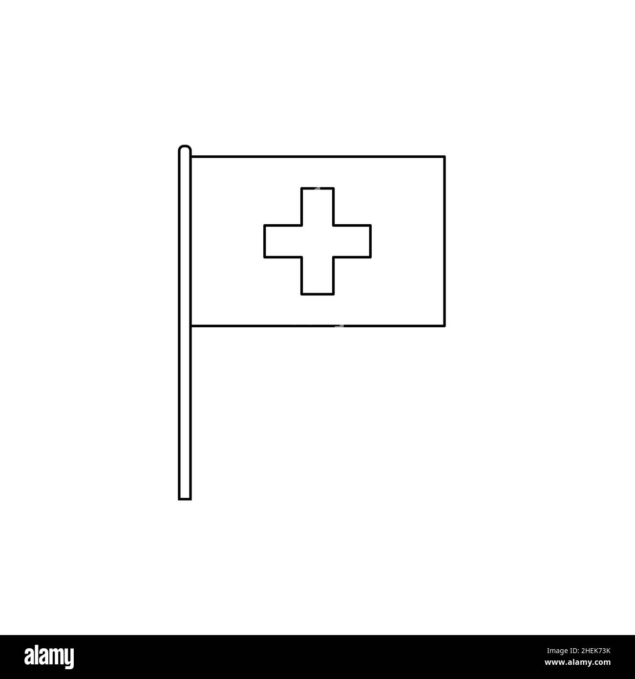 Bandiera a contorno nero su della Svizzera. Icona vettore a linea sottile Illustrazione Vettoriale