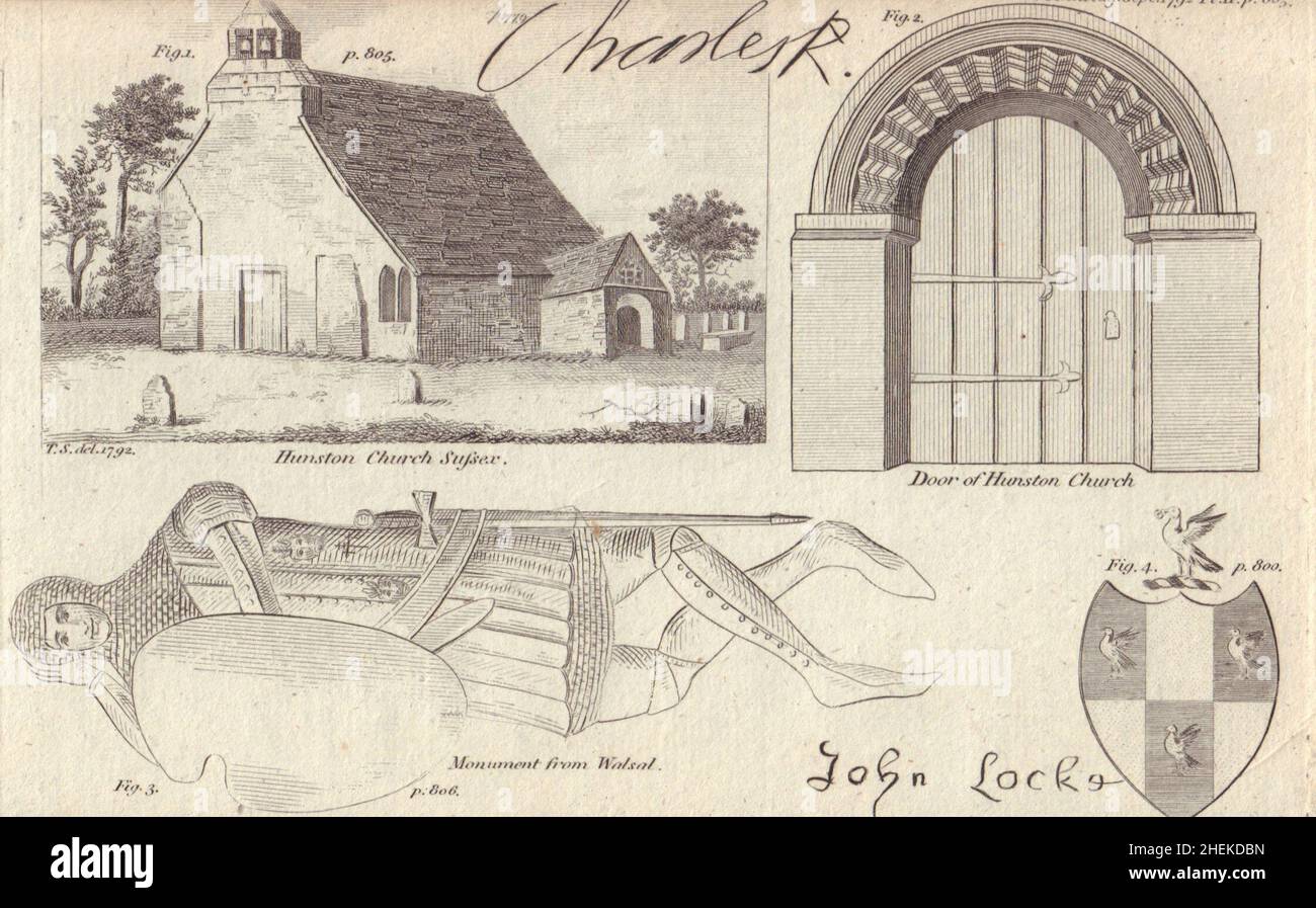 Chiesa di St Leodegar, Hunston Sussex. Cavaliere Effigy. Re Carlo II Autografo 1792 Foto Stock