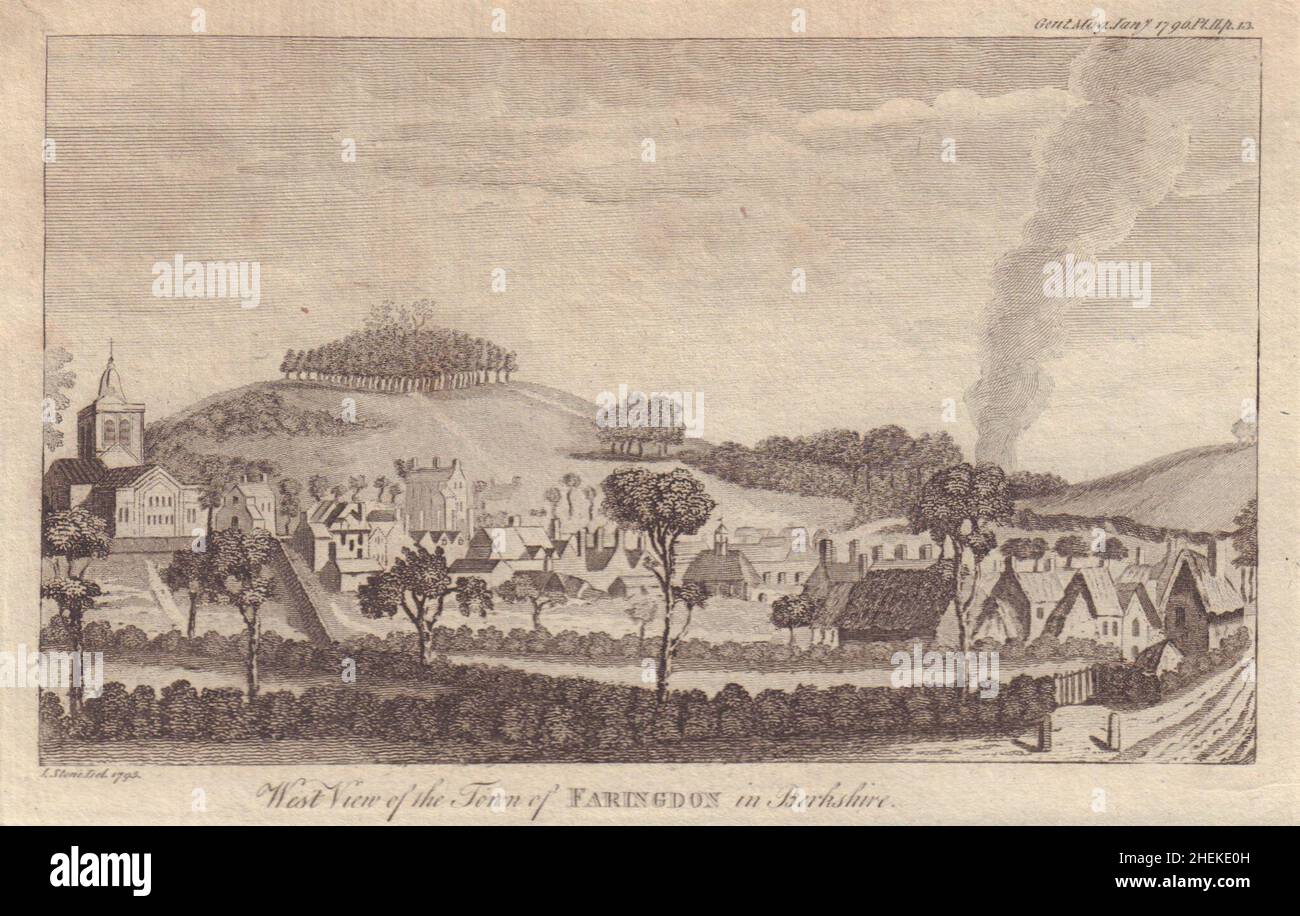 Vista ovest della città di Faringdon nel Berkshire (ora Oxfordshire) 1796 stampa Foto Stock