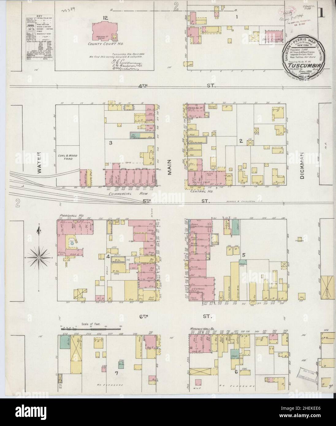 Sanborn Fire Insurance Map da Tuscumbia, Contea di Colbert, Alabama. Foto Stock