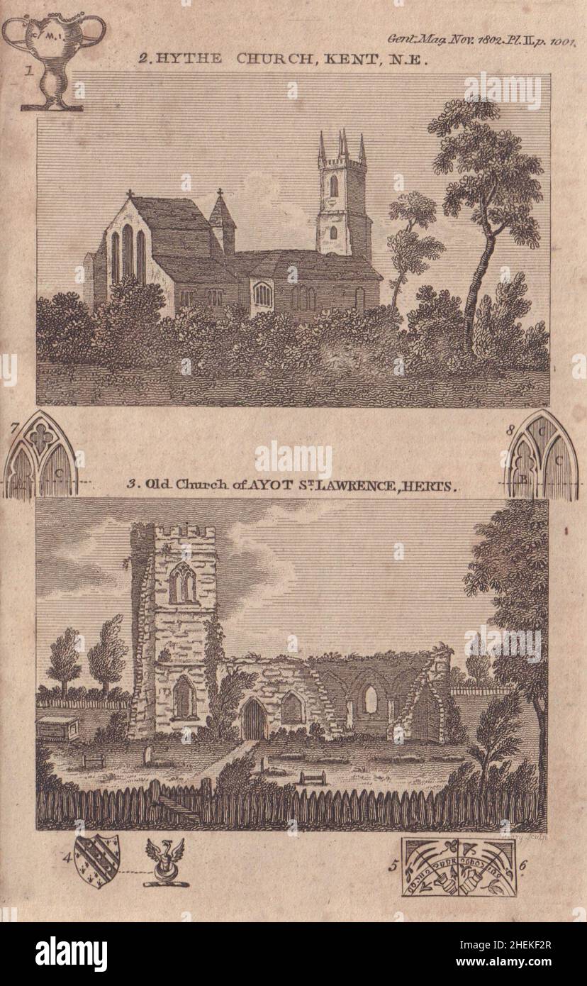 Chiesa di San Leonardo Hythe Kent. Rovine di Ayot St Lawrence, Hertfordshire 1802 Foto Stock