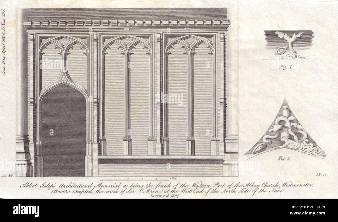 Monumento architettonico dell'abate John Islip all'Abbazia di Westminster, Londra 1808 Foto Stock