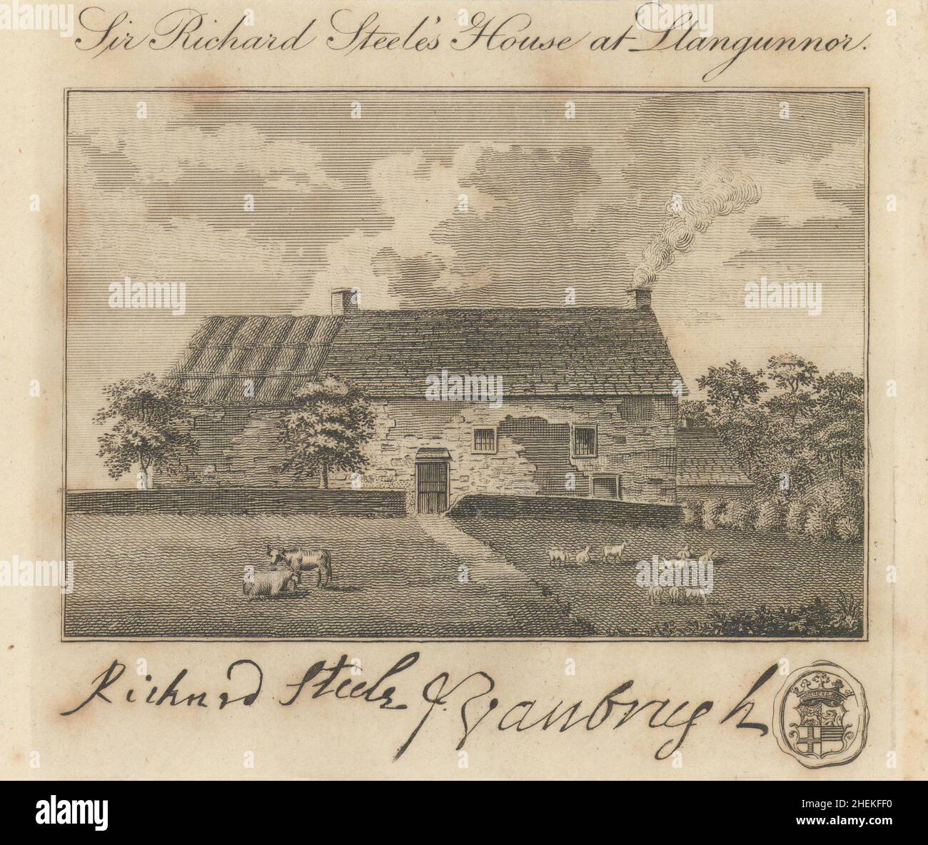 Casa di Sir Richard Steele, Llangunnor, Carmarthen 1797 stampe antiche Foto Stock