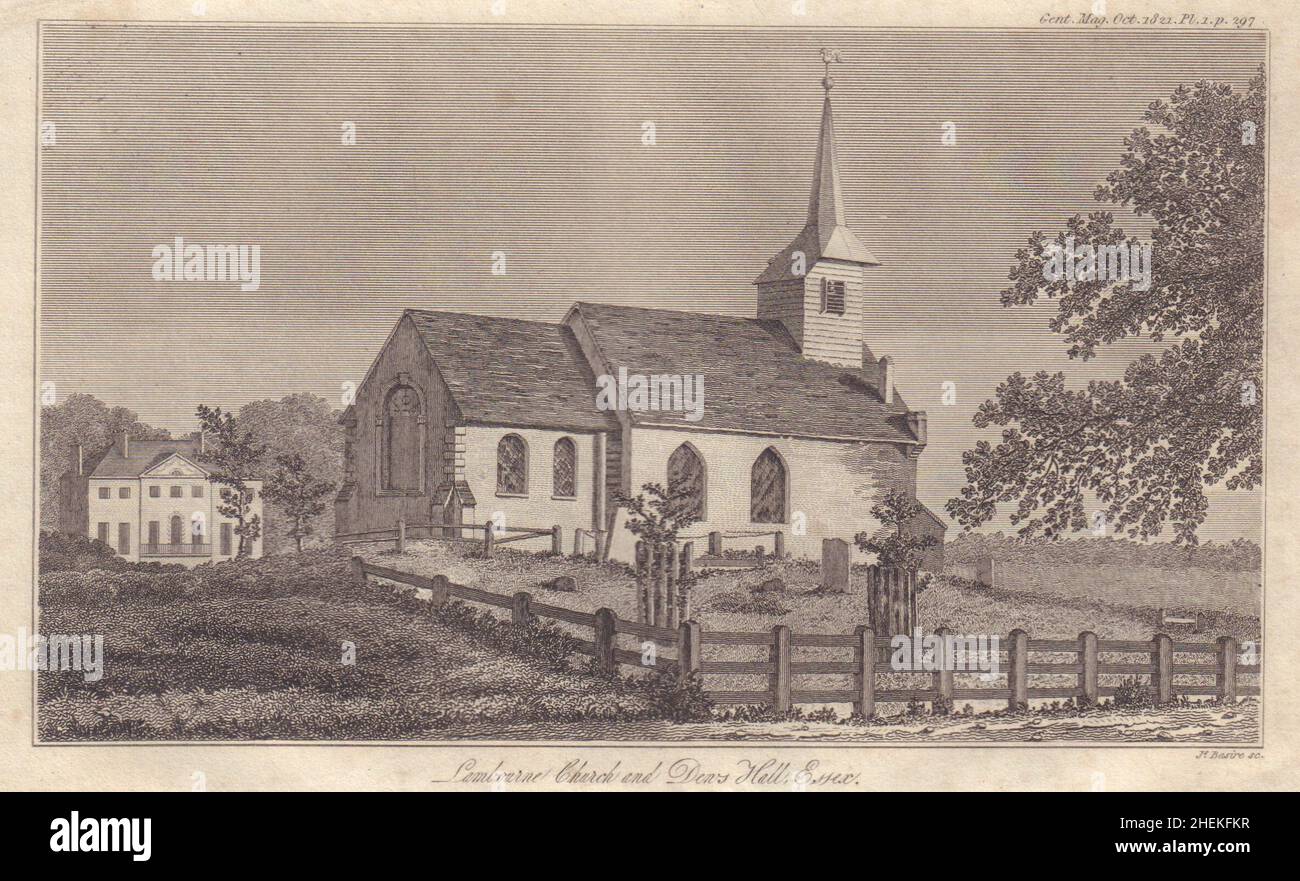 Veduta di St Mary e di tutti i Santi' Church & Dews Hall, Lambourne, Essex 1821 Foto Stock