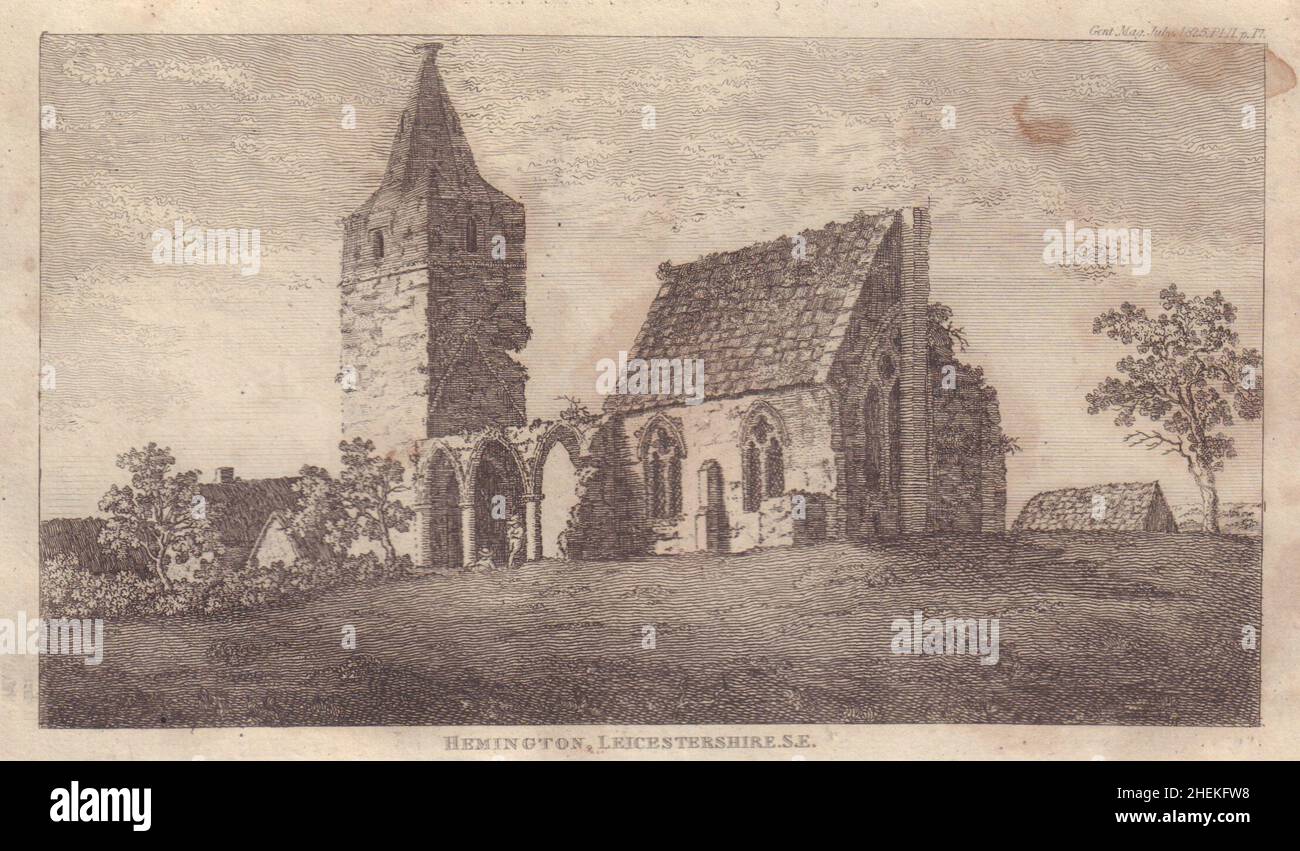 Vista dei resti della Chiesa della Vecchia Parrocchia, Hemington, Leicestershire 1825 Foto Stock