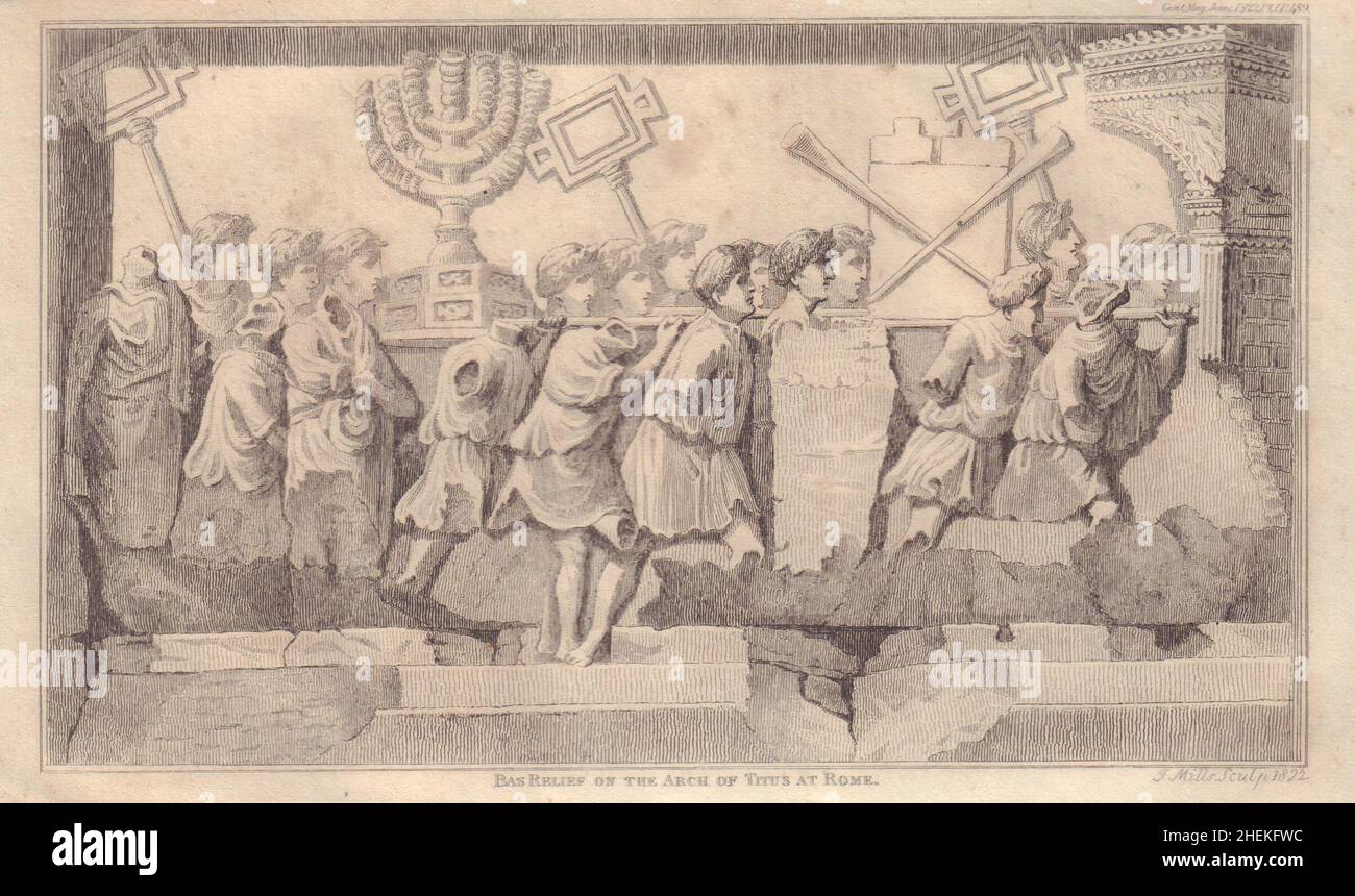 Bassorilievo sull'arco di Tito a Roma, Italia 1822 stampe antiche Foto Stock