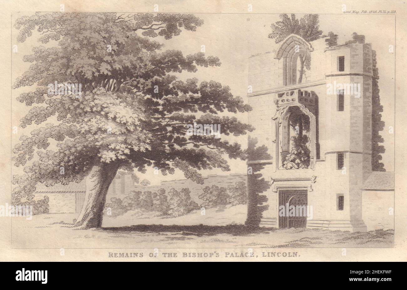Vista dei resti del Palazzo Vescovile medievale di Lincoln, Lincolnshire 1826 Foto Stock