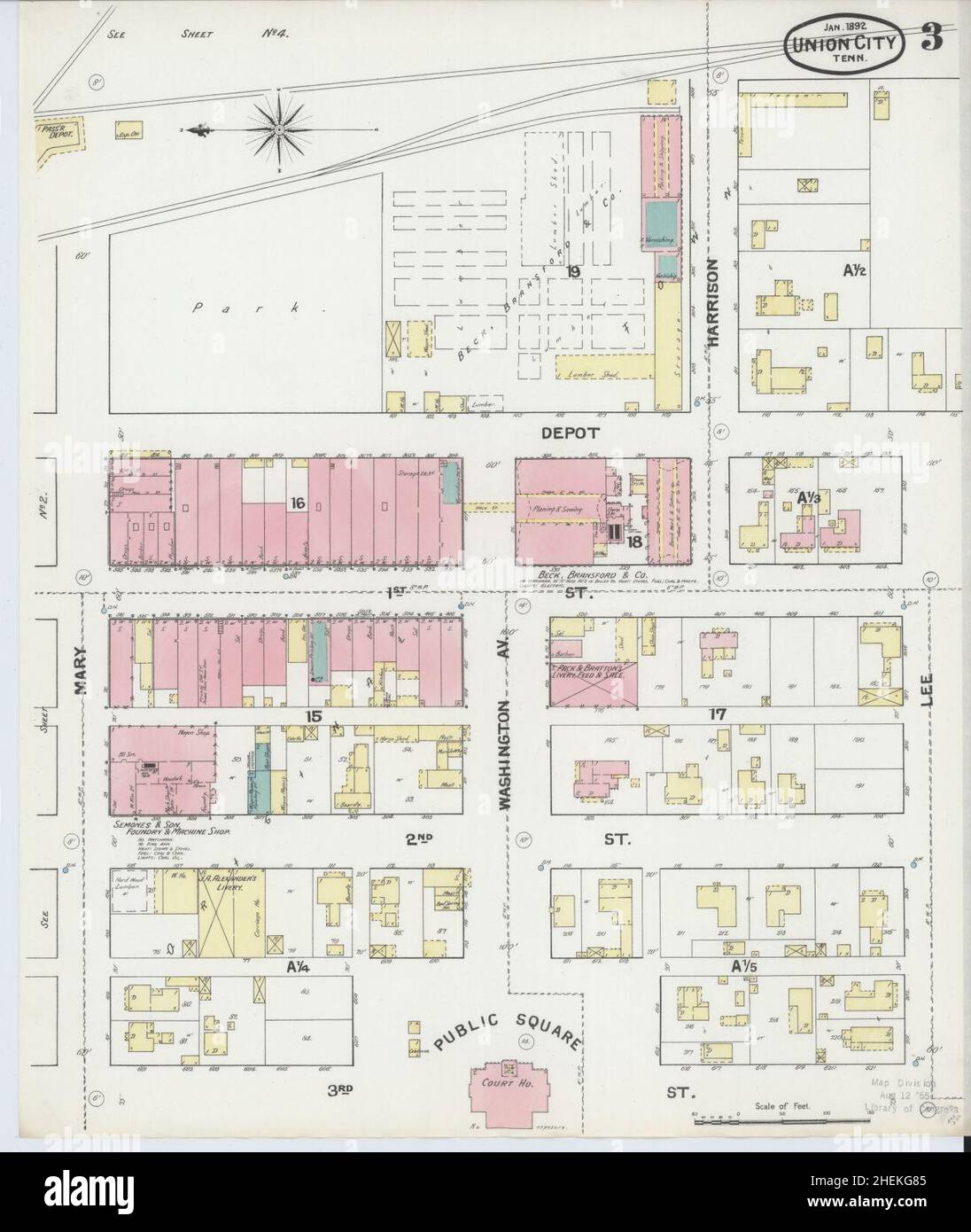 Sanborn Fire Insurance Map from Union City, contea di Obion, Tennessee. Foto Stock