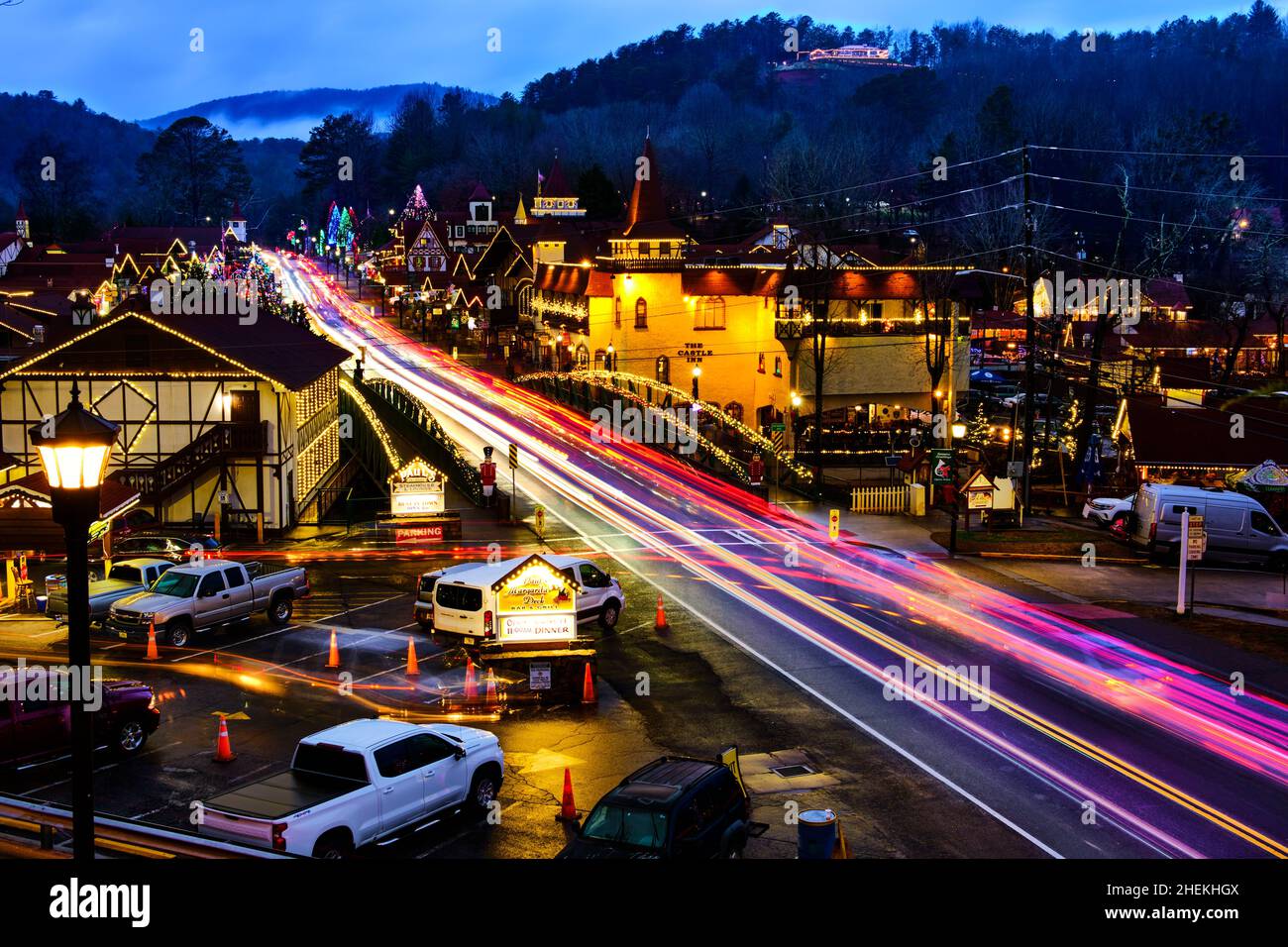 Luci di Natale a Helen Foto Stock