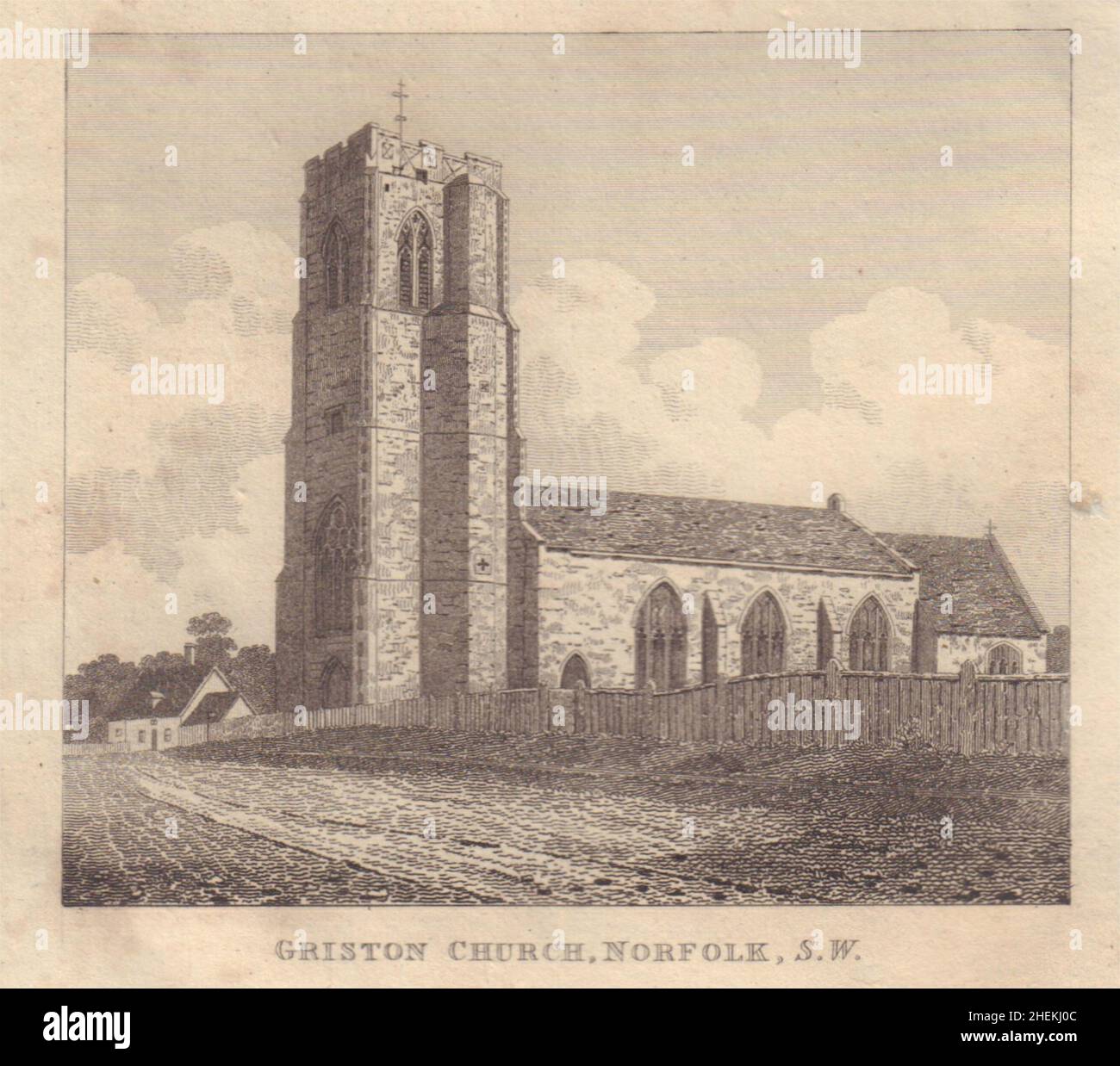 Vista sud-ovest di St Peter & St Paul's Church, Griston, Norfolk stampa 1826 Foto Stock