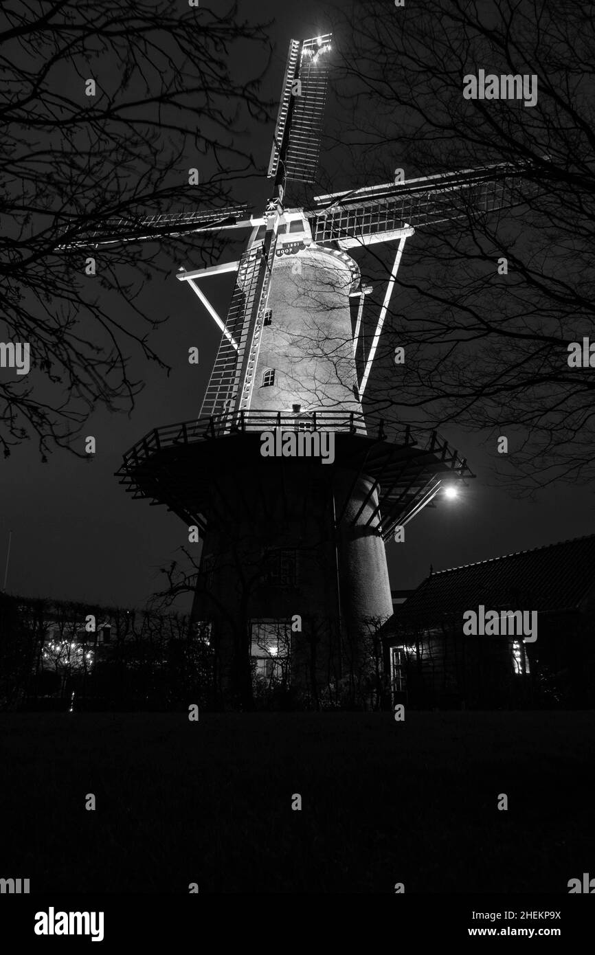 mulino a vento all'ora blu nei paesi bassi Foto Stock