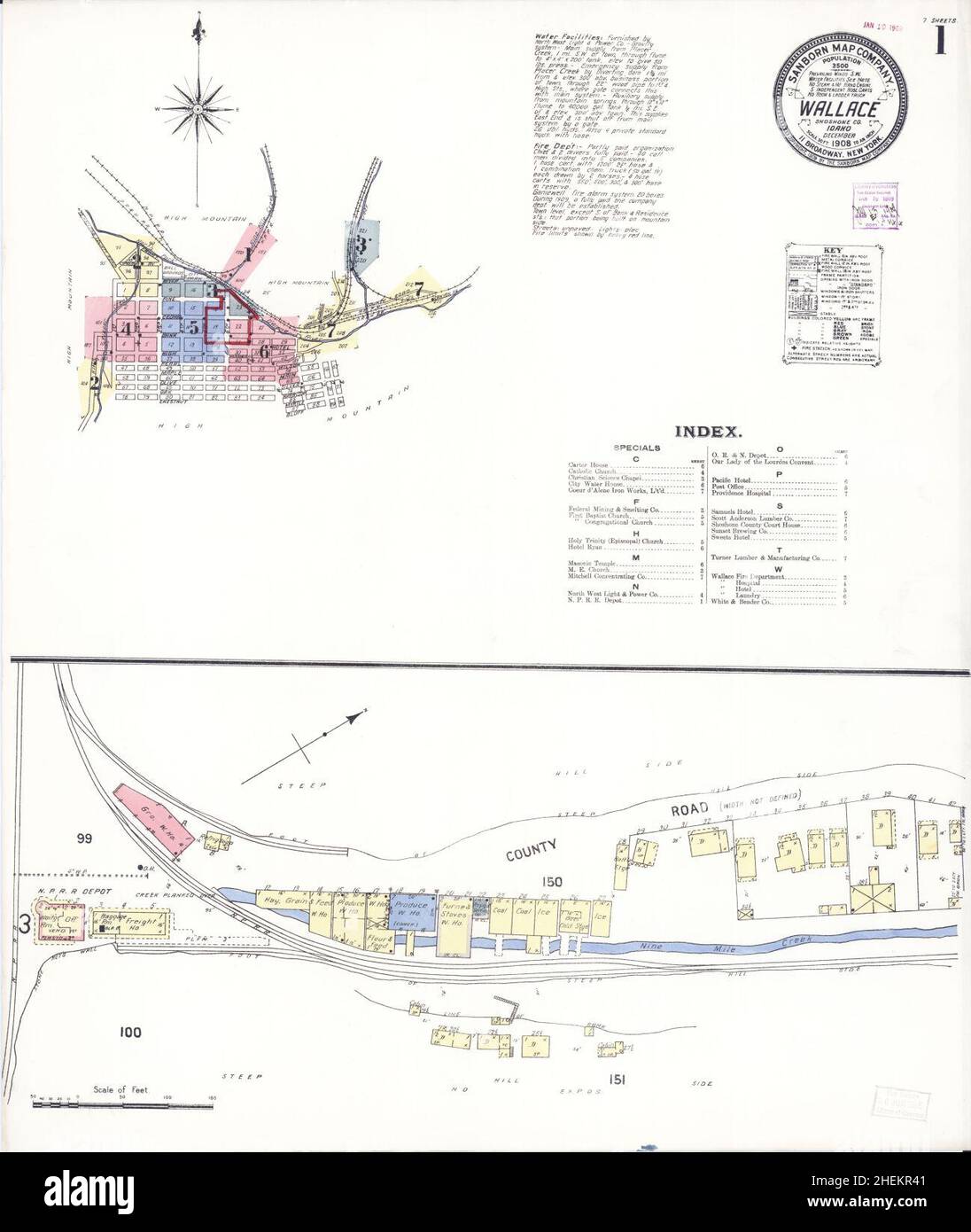 Sanborn Fire Insurance Map from Wallace, Shoshone County, Idaho. Foto Stock