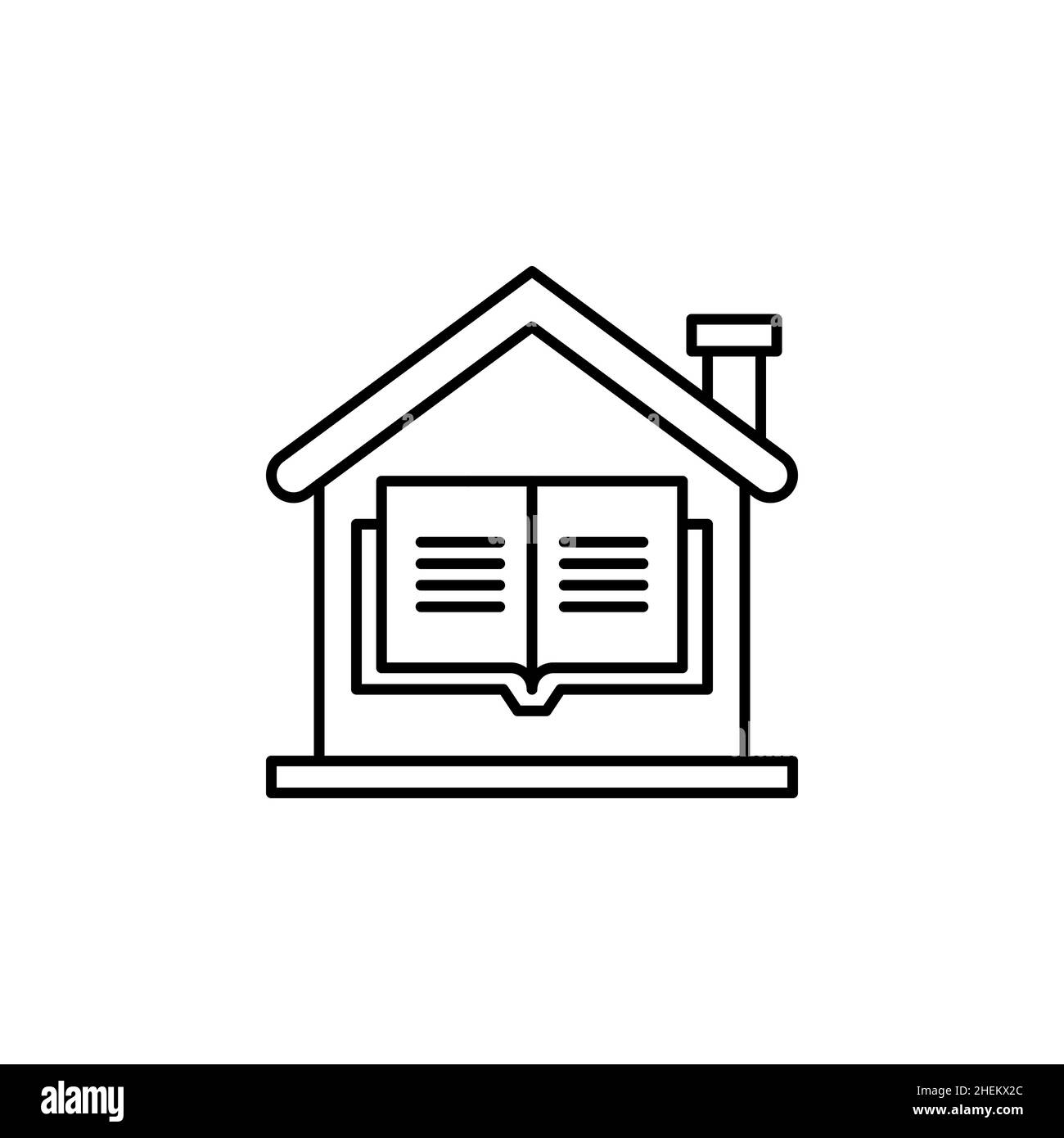 Vettoriale online Education concetto vettoriale icona -Casa, casa con libro educativo online educazione vettoriale icona distante e-learning. Illustrazione Vettoriale