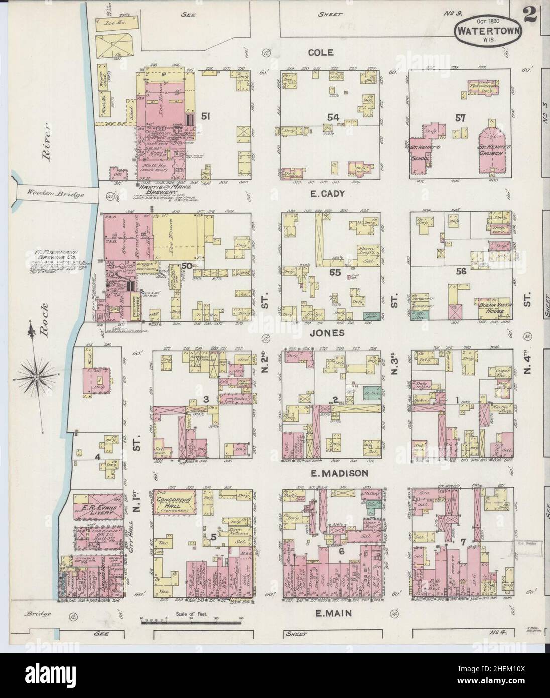 Sanborn Fire Insurance Map da Watertown, Jefferson County, Wisconsin. Foto Stock