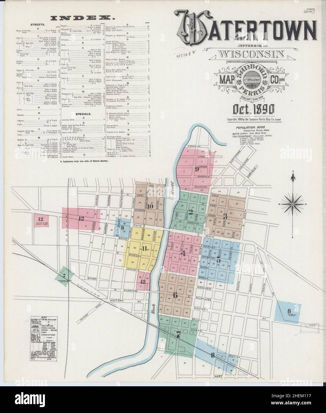 Sanborn Fire Insurance Map da Watertown, Jefferson County, Wisconsin. Foto Stock