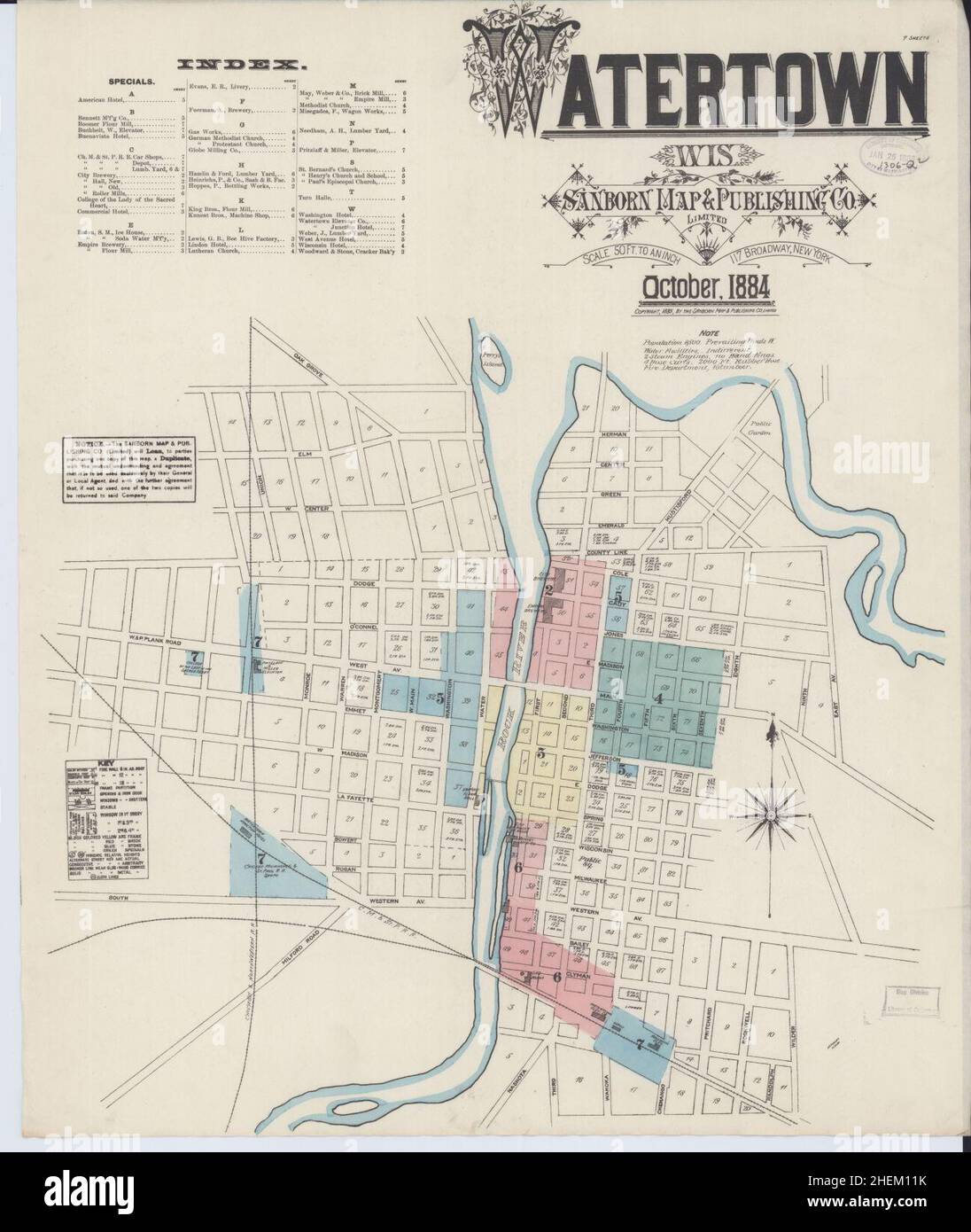 Sanborn Fire Insurance Map da Watertown, Jefferson County, Wisconsin. Foto Stock