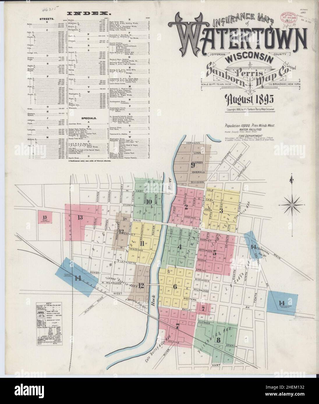 Sanborn Fire Insurance Map da Watertown, Jefferson County, Wisconsin. Foto Stock