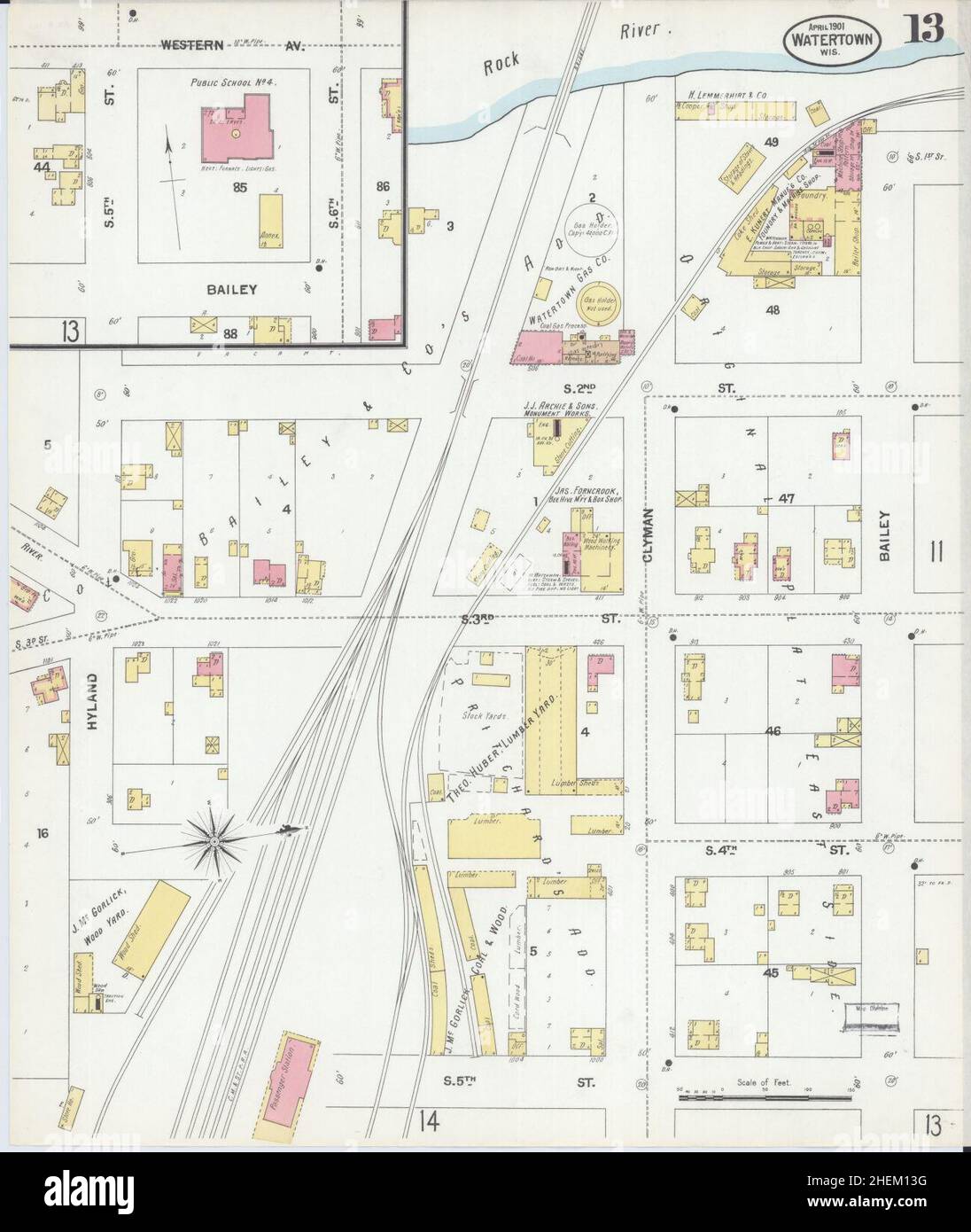 Sanborn Fire Insurance Map da Watertown, Jefferson County, Wisconsin. Foto Stock