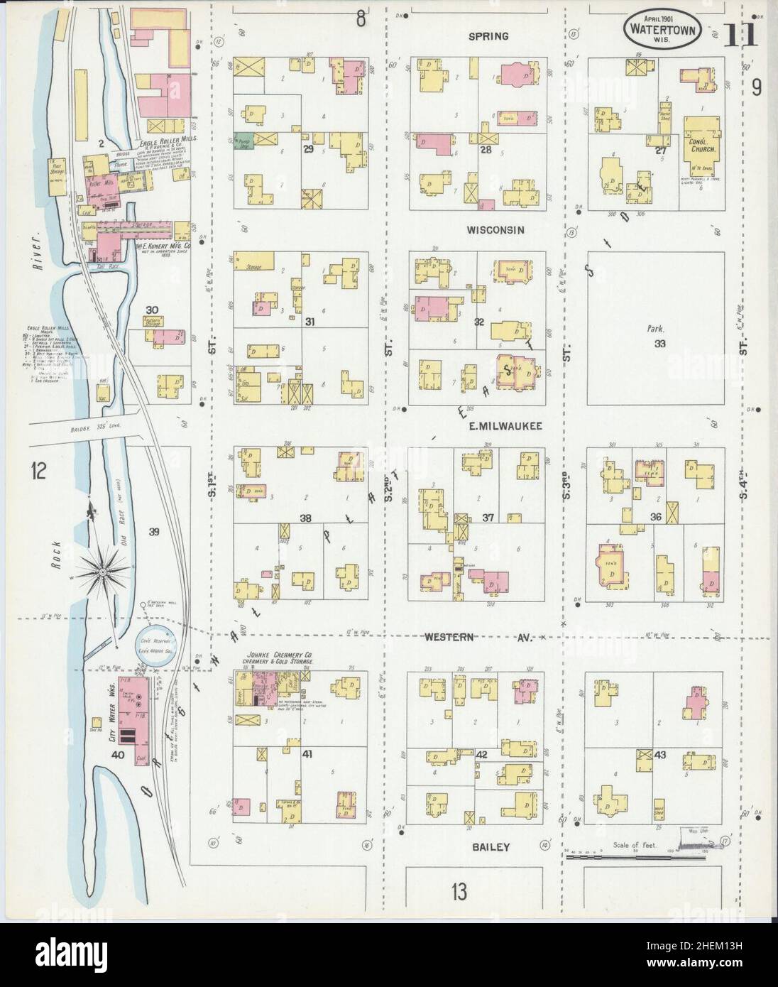 Sanborn Fire Insurance Map da Watertown, Jefferson County, Wisconsin. Foto Stock