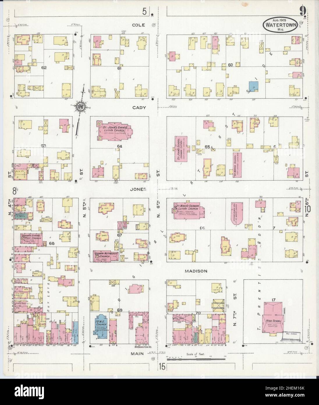 Sanborn Fire Insurance Map da Watertown, Jefferson County, Wisconsin. Foto Stock