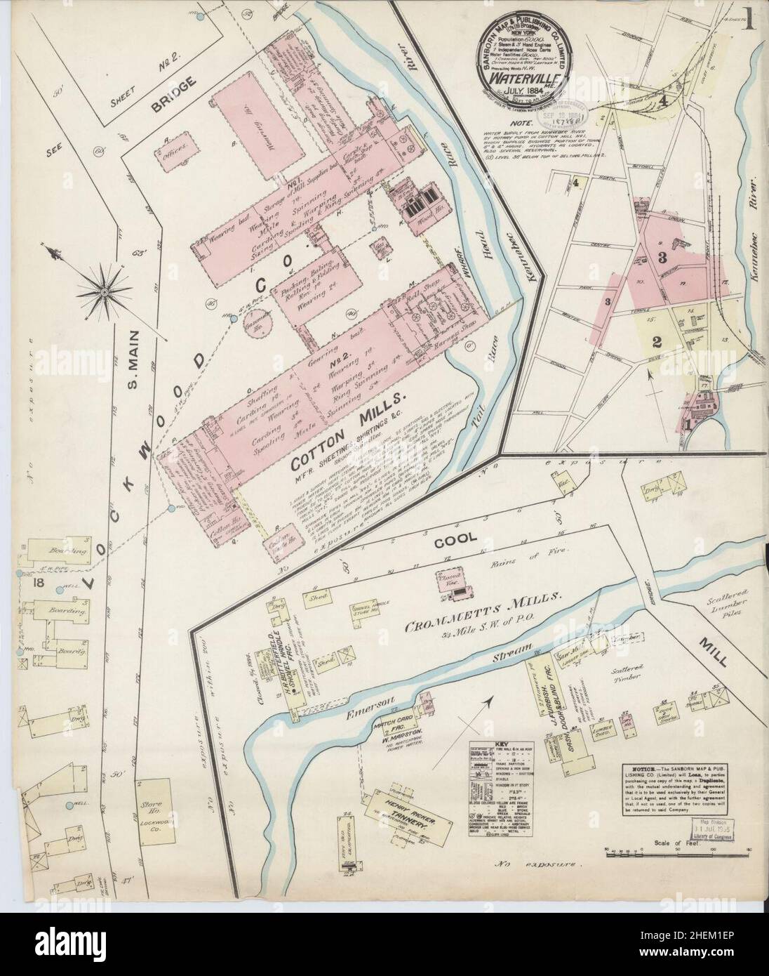 Sanborn Fire Insurance Map from Waterville, Kennebec County, Maine. Foto Stock