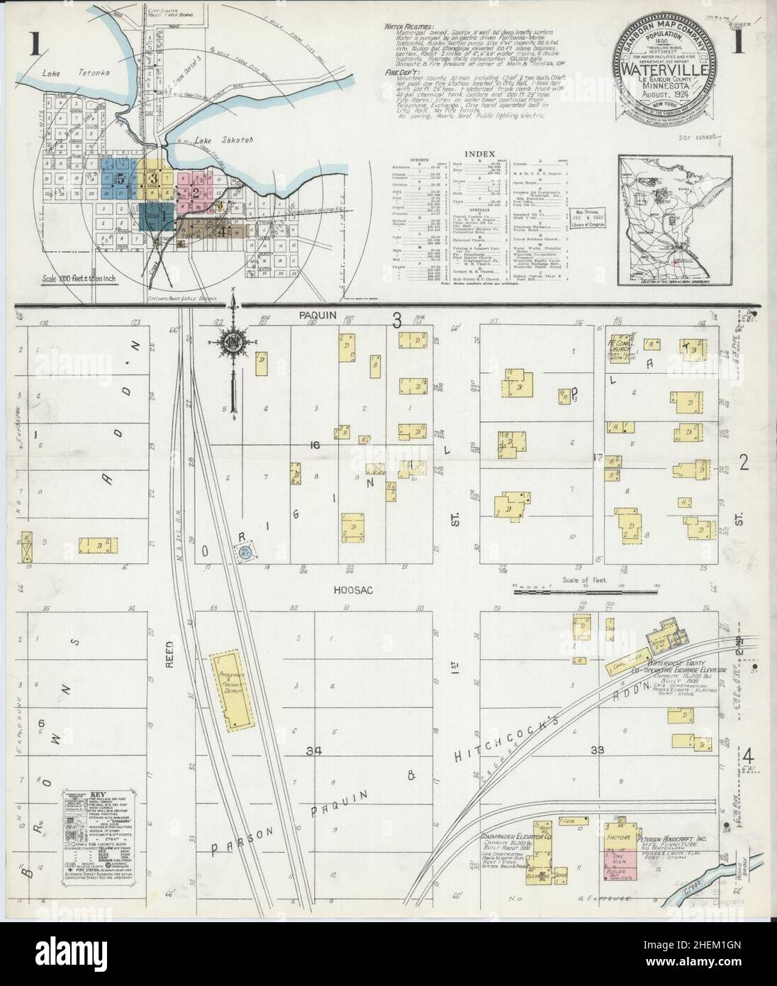 Sanborn Fire Insurance Map from Waterville, le Sueur County, Minnesota. Foto Stock