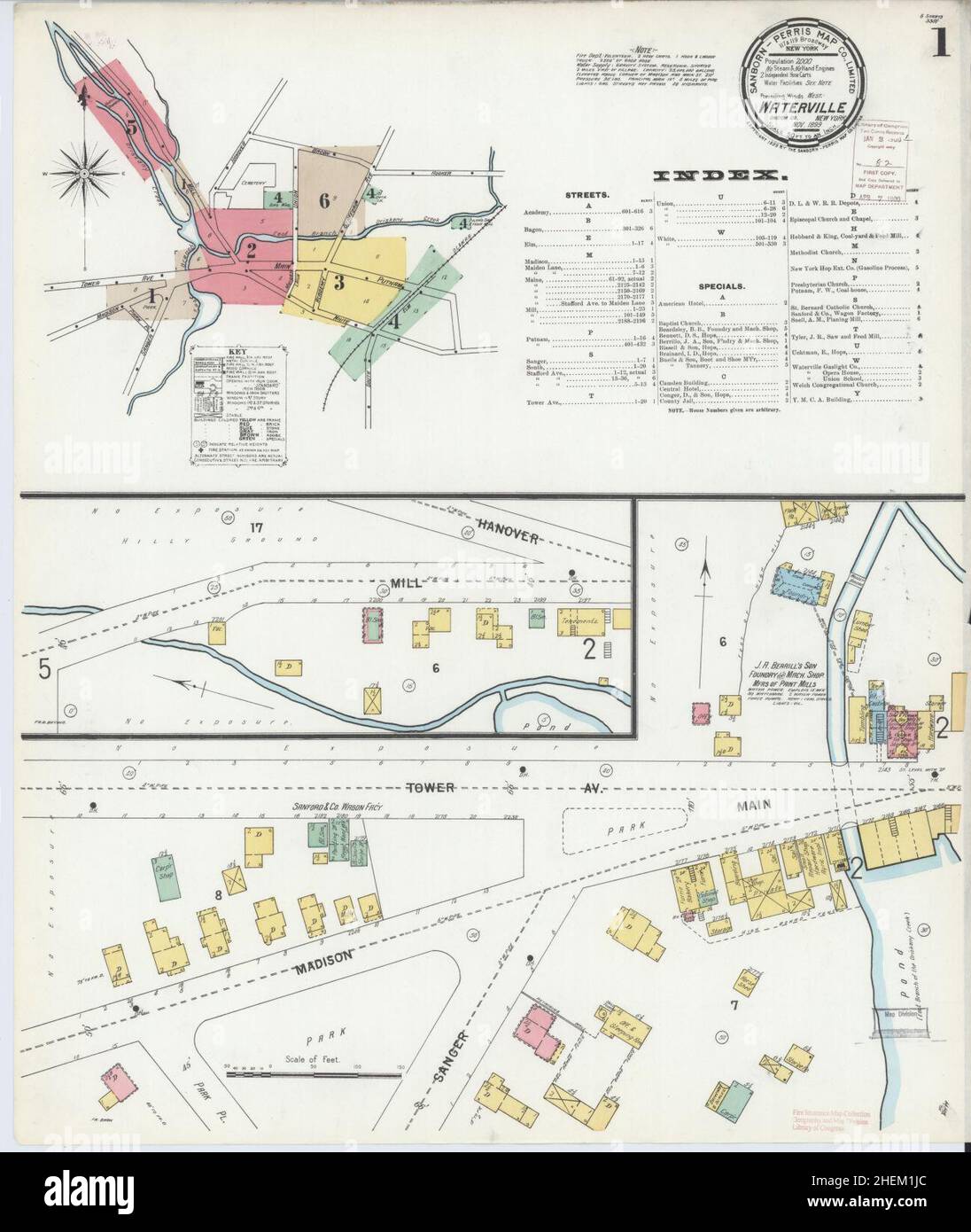 Sanborn Fire Insurance Map from Waterville, Oneida County, New York. Foto Stock