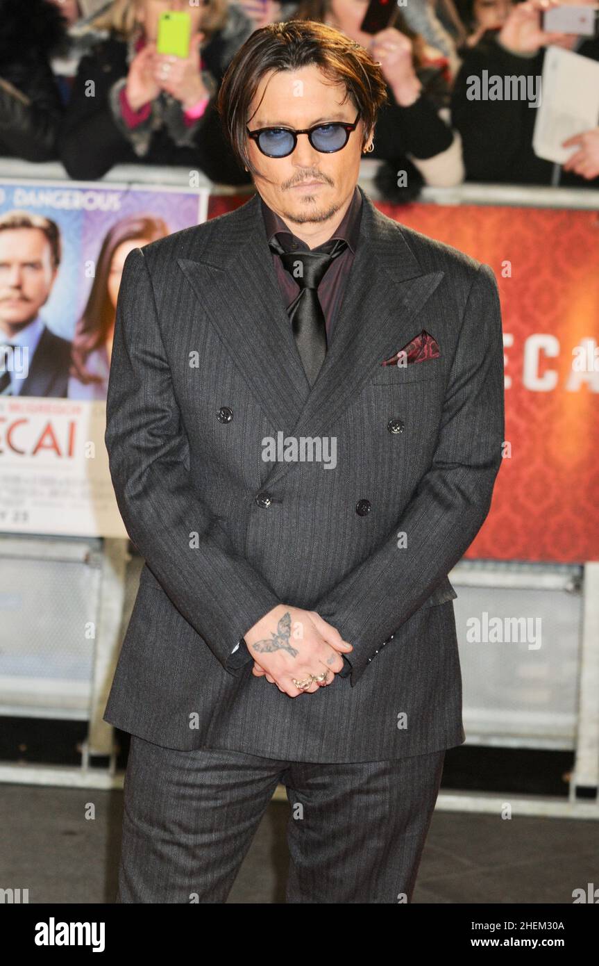 Johnny Depp, Gran Bretagna Premiere di 'Mortdecai', Empire Leicester Square, Londra. REGNO UNITO Foto Stock