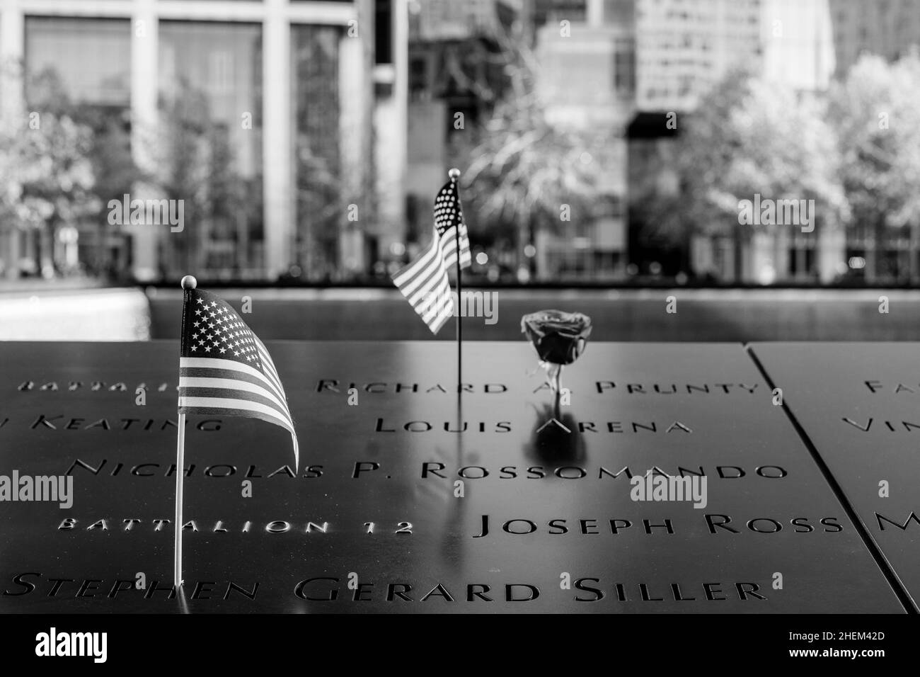9/11 World Trade Center Memorial a Lower Manhattan durante la pandemia COVID-19. Foto Stock