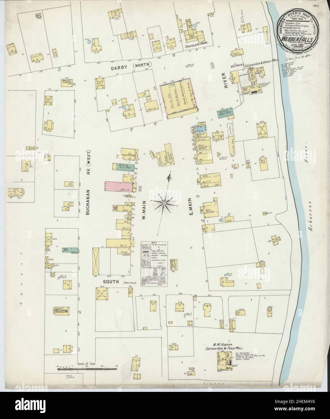 Sanborn Fire Insurance Map from Webbers Falls, Muskogee County, Oklahoma. Foto Stock