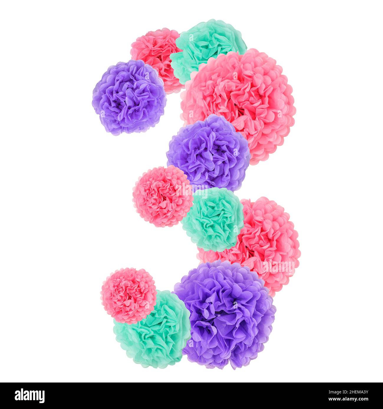 Numero 3 da fiori di carta pastello. Foto Stock