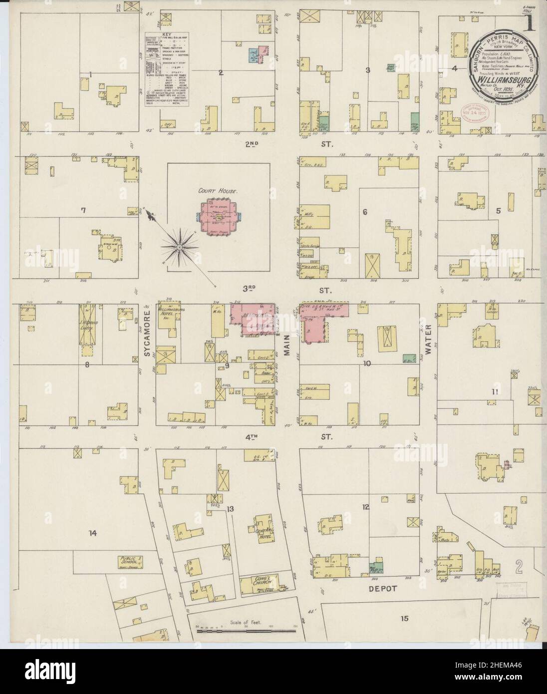 Sanborn Fire Insurance Map from Williamsburg, Whitley County, Kentucky. Foto Stock