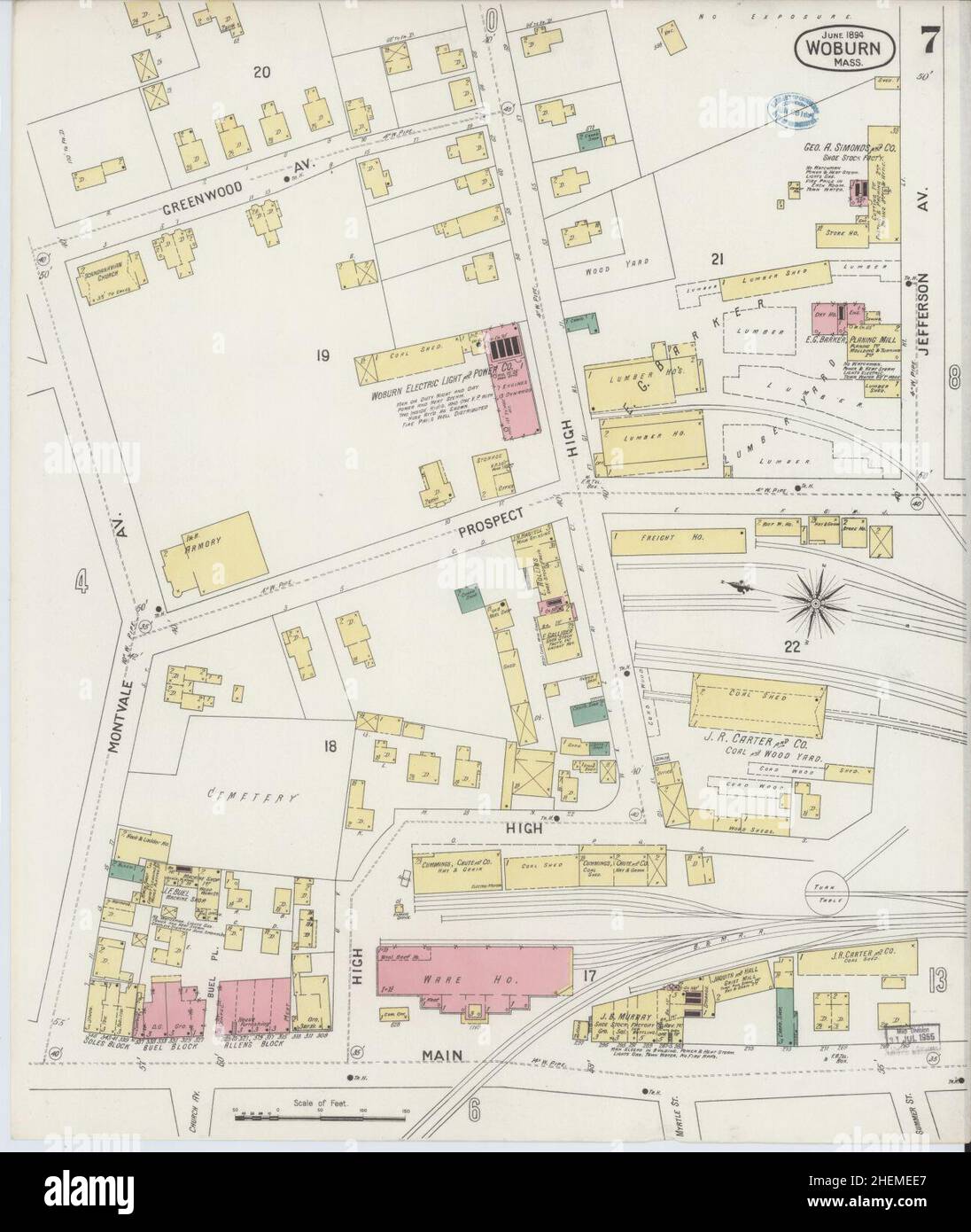 Sanborn Fire Insurance Map da Woburn, Middlesex County, Massachusetts. Foto Stock