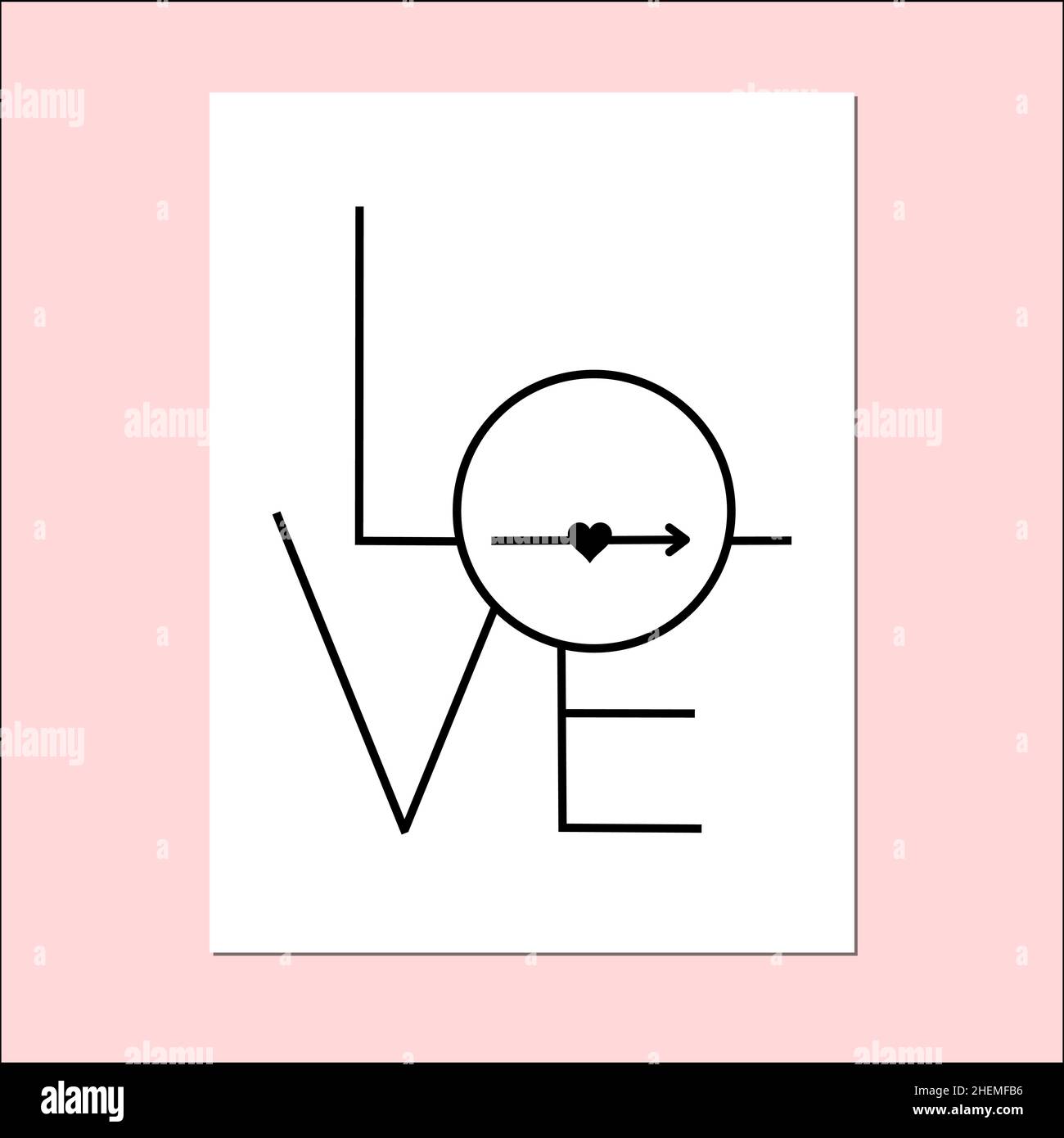 Amore, illustrazione vettoriale scritta per poster, biglietto, banner giorno di San Valentino, matrimonio. Design minimalista. Illustrazione Vettoriale