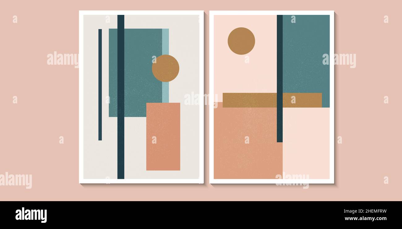 Moderne forme geometriche astratta. Poster di Wall Art. Modello vettoriale. Set di stampa astratto moderno. Illustrazione Vettoriale