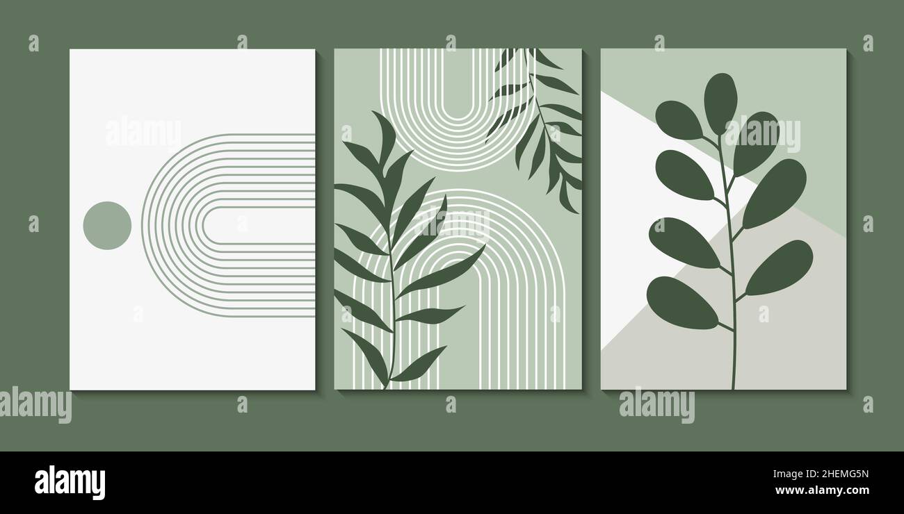 Astratto moderno boho poster botanico. Poster biologico bohémien per interni minimal lusso con forme astratte. Colore pastello neutro. Illustrazione Vettoriale