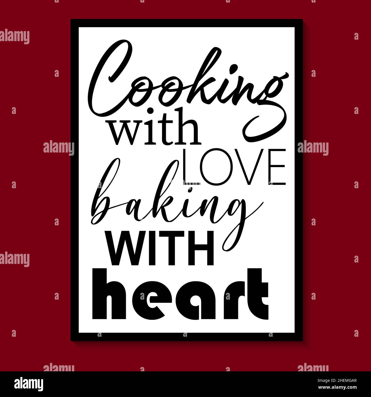 Cucinare con amore. Cottura con il cuore. Poster della cucina. Poster per il disegno della cucina, testo di scrittura calligraphy che cucina con amore su sfondo bianco. Illustrazione Vettoriale